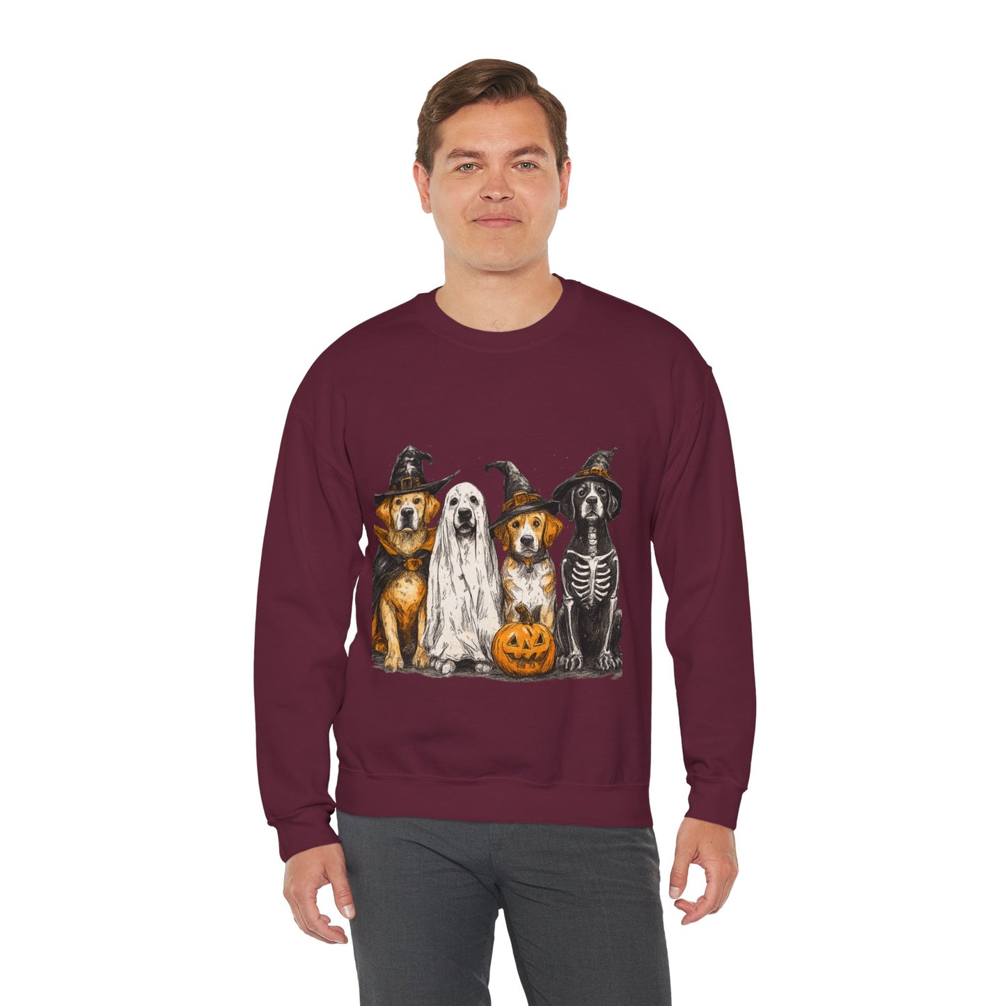 Halloween Dog-Themed Sweatshirt, Cozy Fall Apparel, Unisex Crewneck, Pet Lover Gift, Spooky Season Fashion