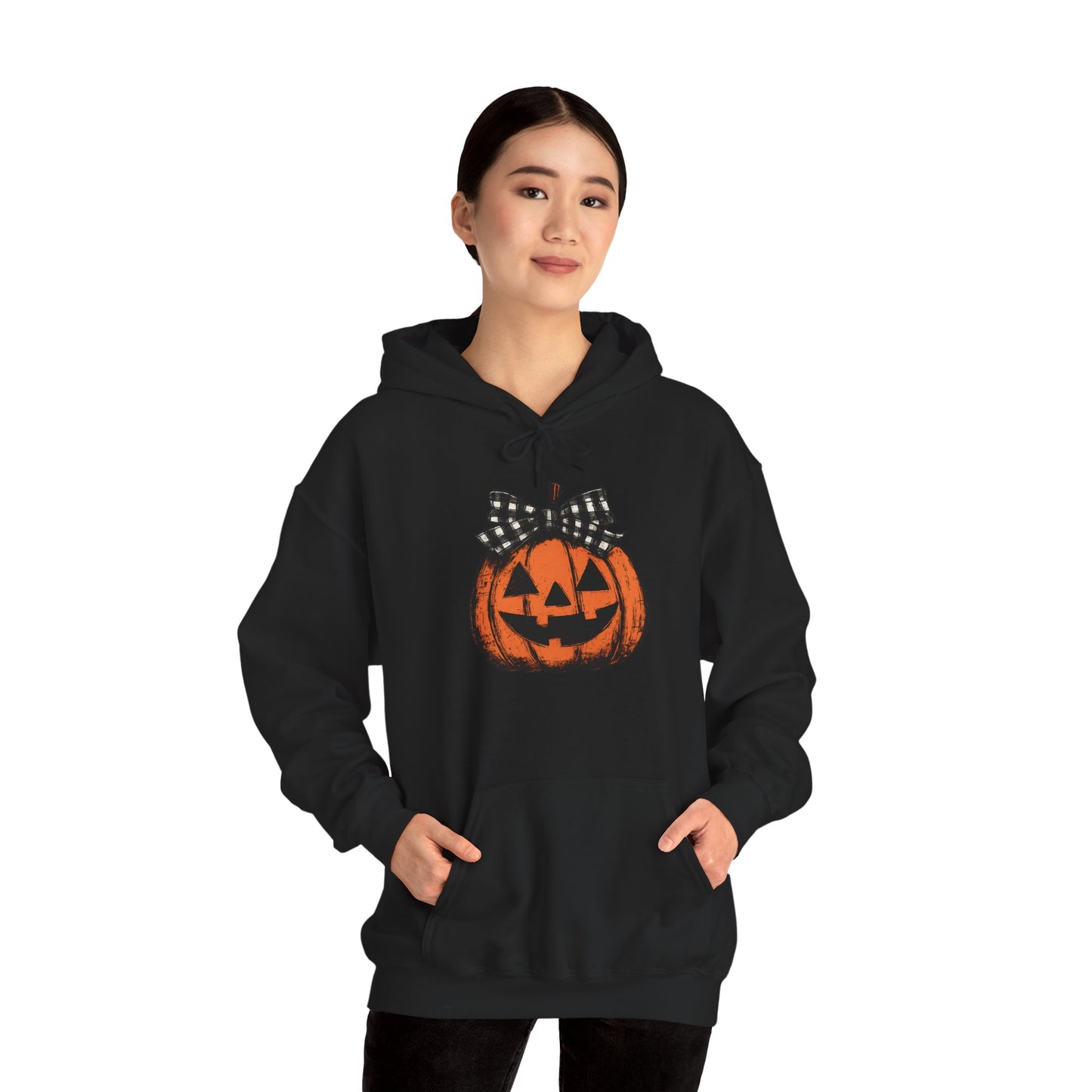 Halloween Pumpkin Hoodie with Bow, Cozy Fall Hoodie, Unisex Hoodie, Autumn Fashion, Halloween Costume, Pumpkin Spice