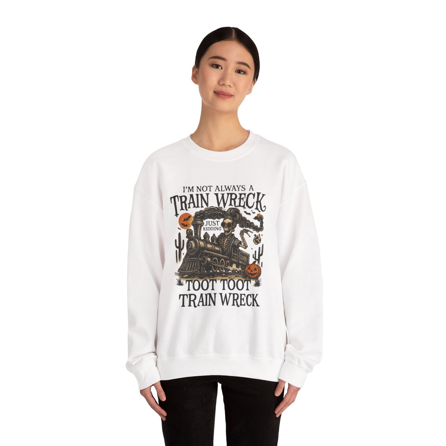 Funny Train Wreck Sweatshirt, Unisex Crewneck Sweatshirt, Halloween Apparel, Gift for Train Lovers, Cozy Fall Outfit