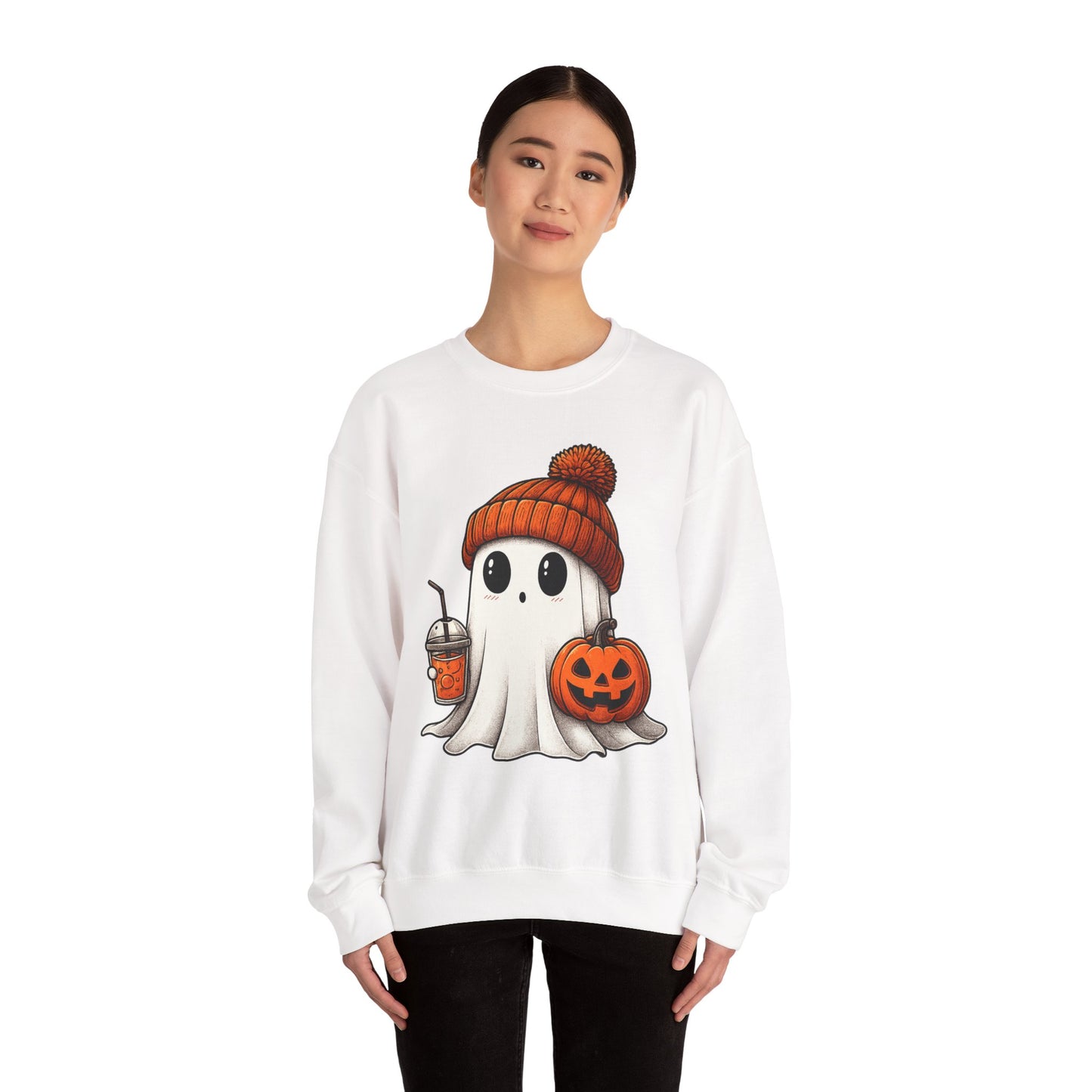 Cute Ghost Halloween Sweatshirt, Unisex Crewneck, Spooky Season Apparel, Fall Fashion, Cozy Pumpkin Sweater