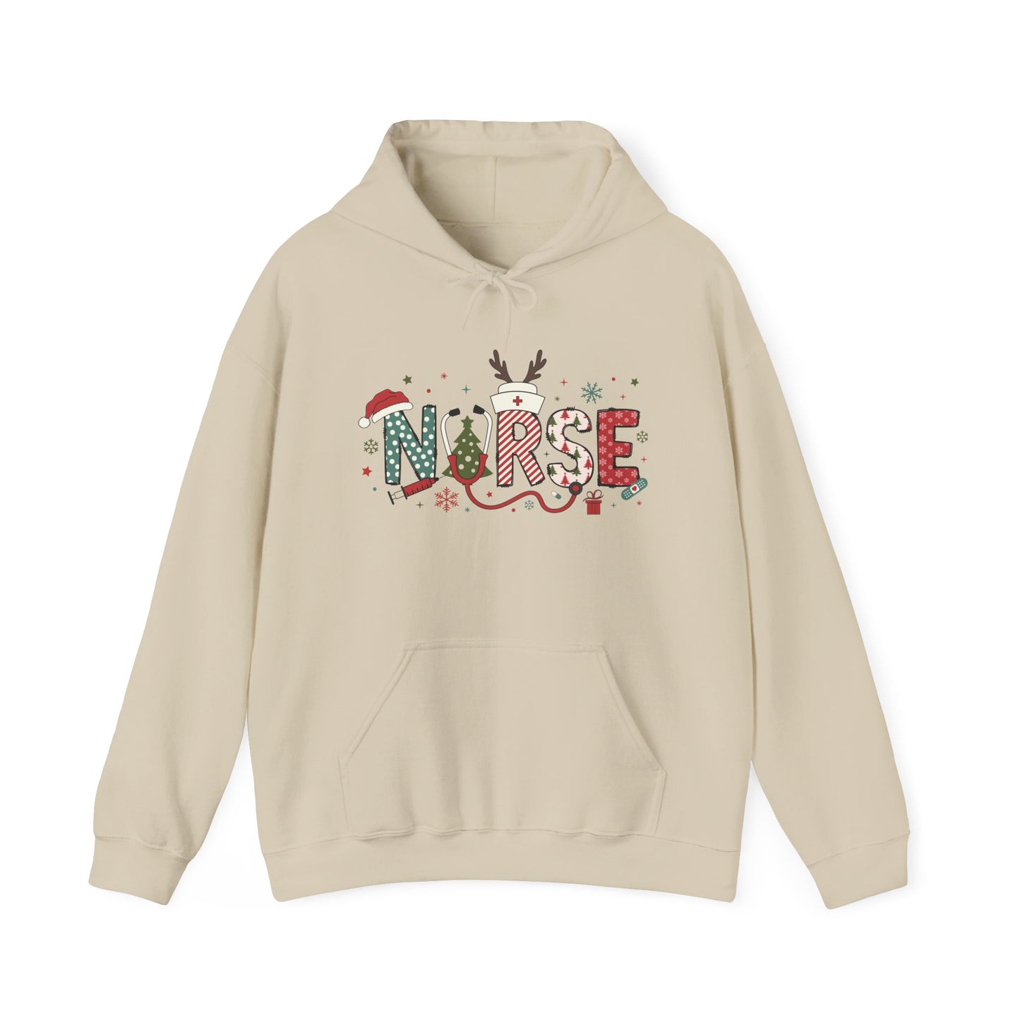 Festive Nurse Hooded Sweatshirt, Merry Christmas Sweatshirt, Holiday Gift for Nurses, Cozy Winter Hoodie, Nurse Appreciation Gift