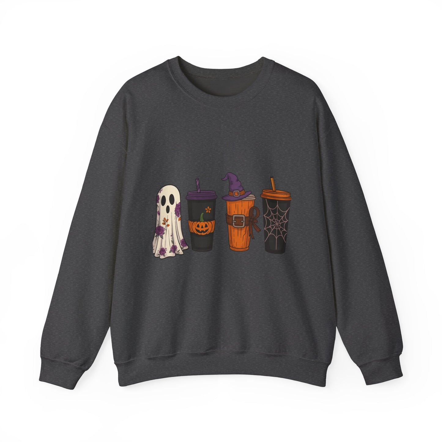 Halloween Ghost & Drink Crewneck Sweatshirt, Cozy Sweatshirt, Fall Fashion, Halloween Gift, Unisex Pullover, Spooky Season Apparel