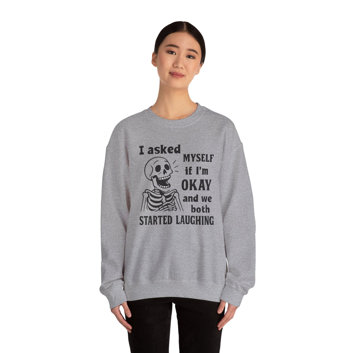 Funny Skeleton Sweatshirt, Unisex Crewneck for Comfort, Perfect for Halloween, Casual Wear, Gift for Friends, Cozy Laughs