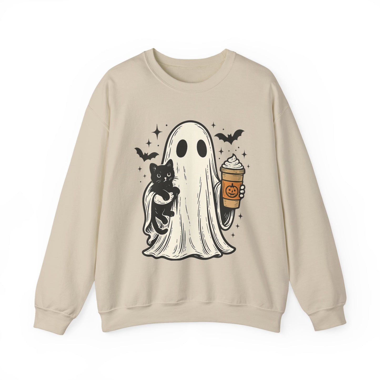 Ghostly Cuddle Sweatshirt - Cozy Unisex Crewneck, Halloween Apparel, Fall Fashion, Spooky Season, Cat Lover Gift