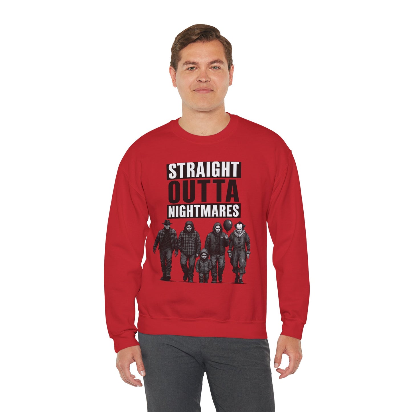 Straight Outta Nightmares Crewneck Sweatshirt | Unisex Pullover for Halloween, Cozy Gift for Horror Fans, Casual Layering