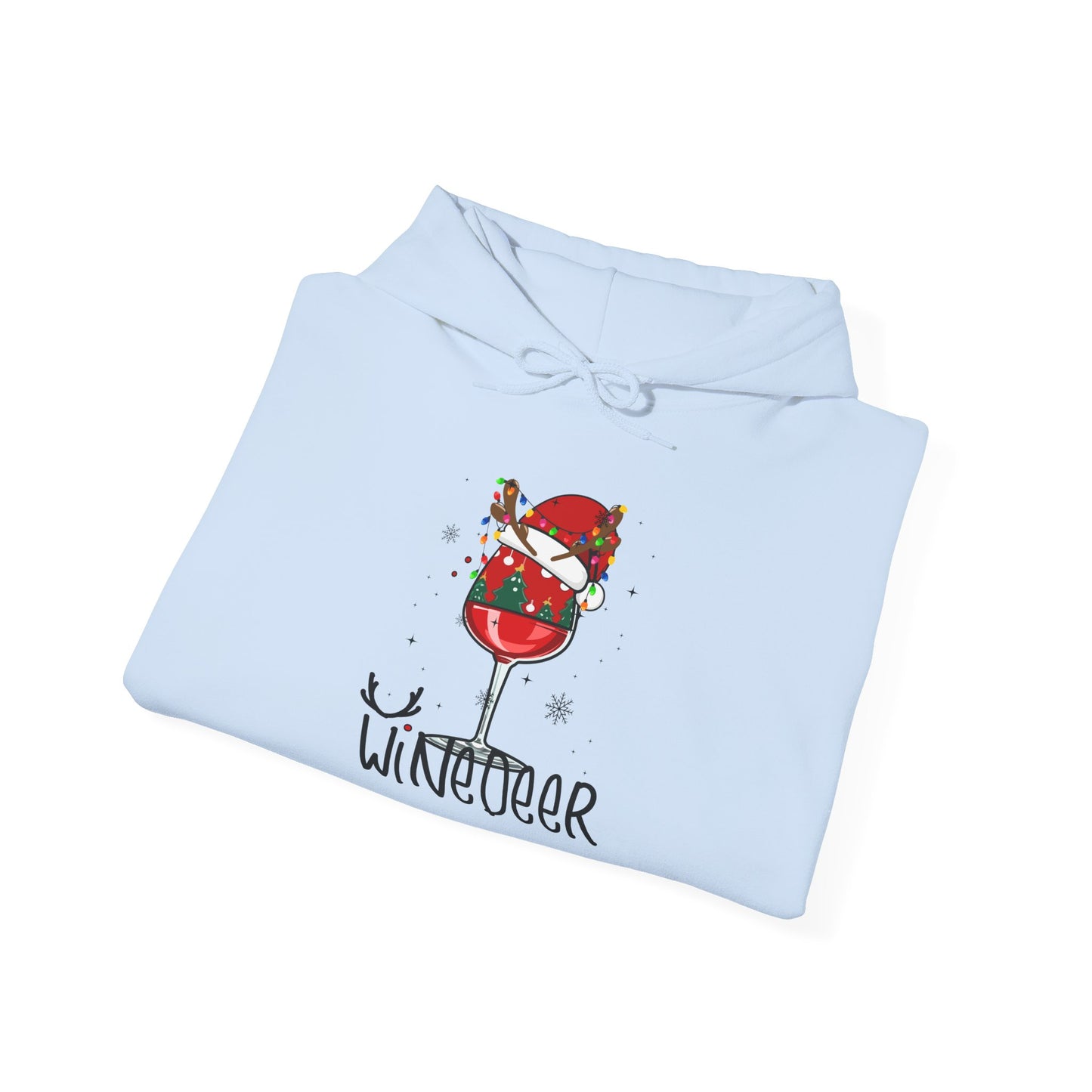 Wine Deer Hooded Sweatshirt, Cozy Gift for Wine Lovers, Christmas Apparel, Unisex Holiday Hoodie, Cute Wine Lover Sweatshirt