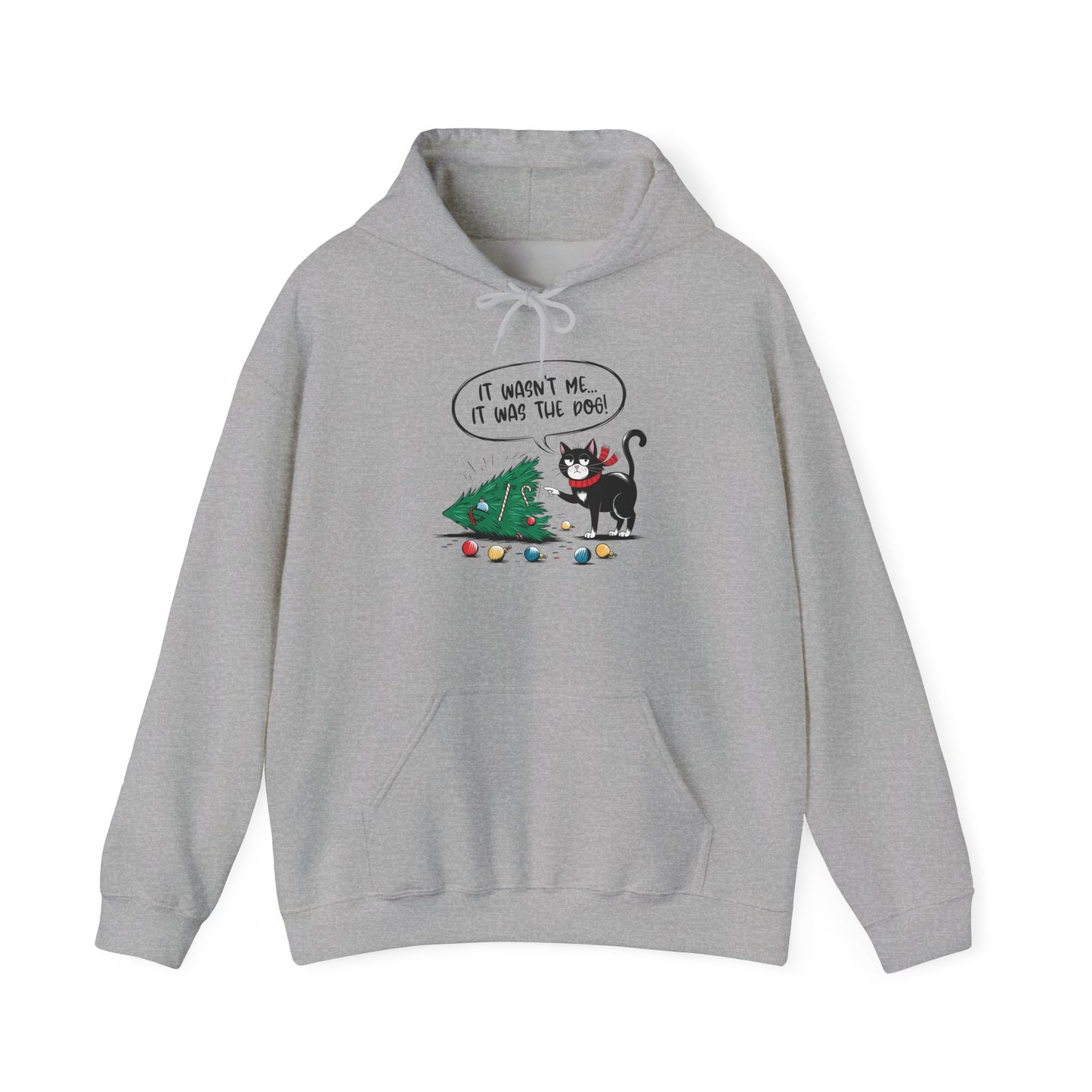 Funny Christmas Hoodie, Holiday Hooded Hoodie Cat Lover Gift, Winter Loungewear, Cozy Hoodie with Christmas Design