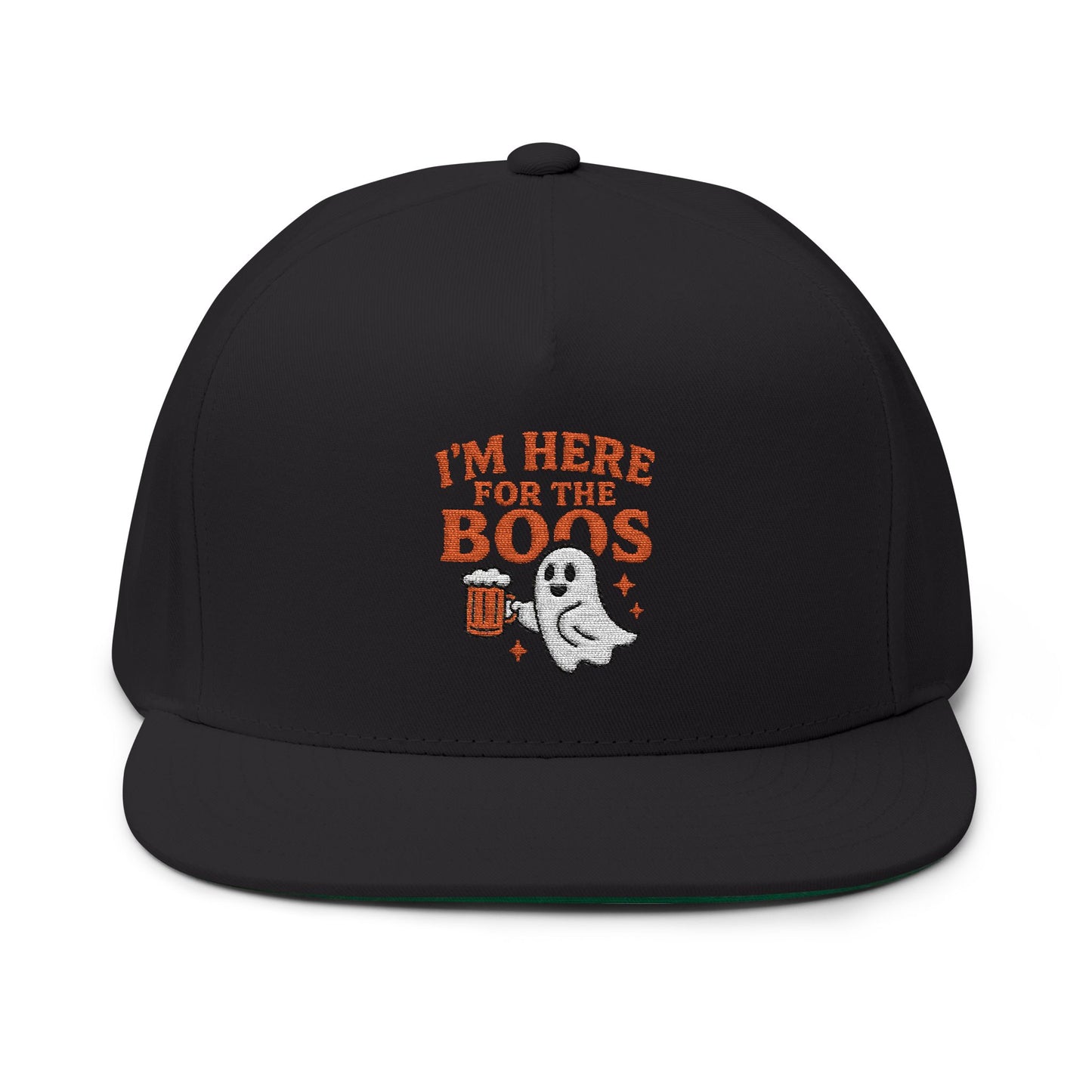Halloween Flat Bill Cap - I'm Here for the Boos, Ghost Hat, Spooky Apparel, Festive Cap, Halloween Costume Accessory