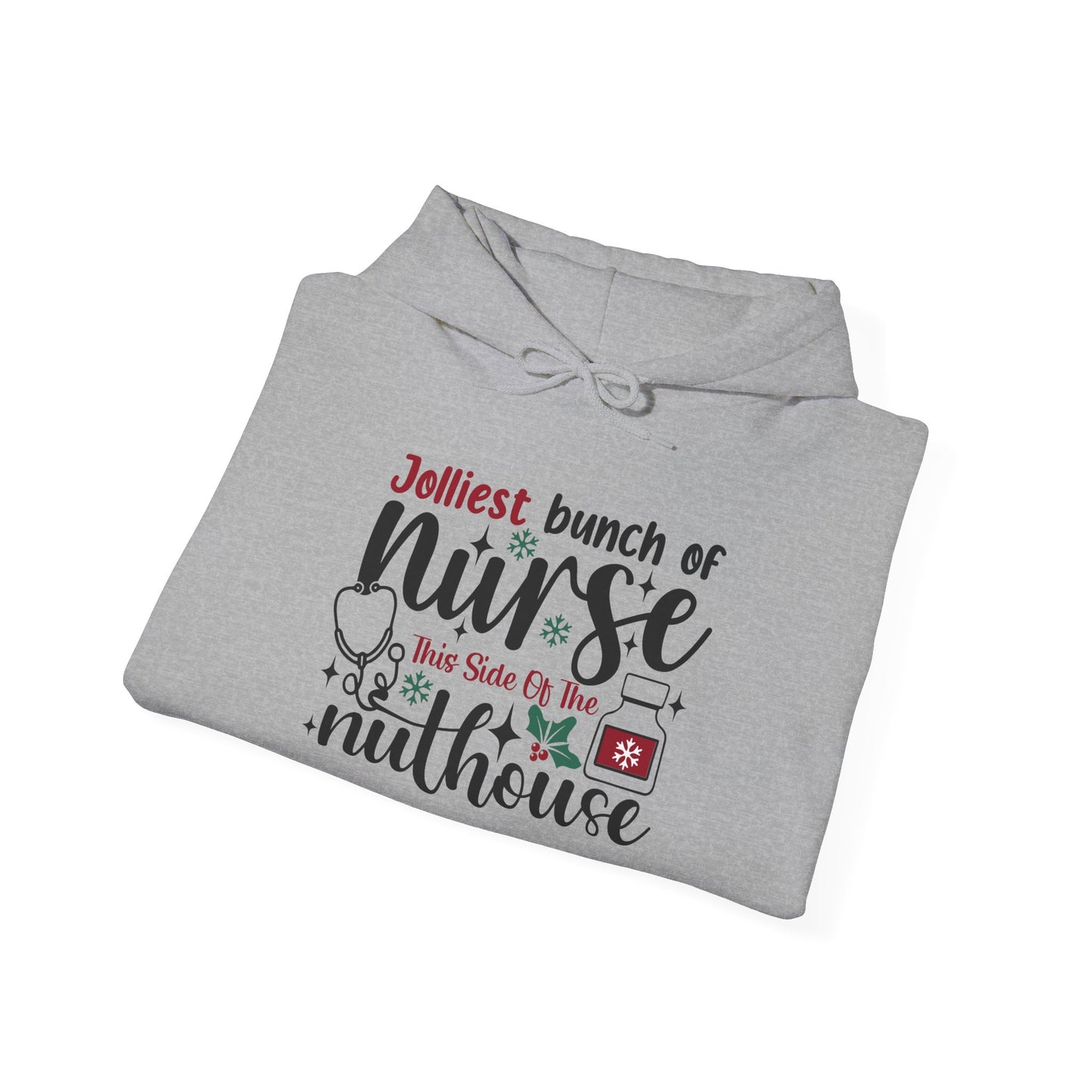 Jolliest Nurse Hooded Sweatshirt, Funny Nursing Gift, Cozy Hoodie for Nurses, Birthday, Nurse Appreciation, Holidays, Custom Sweatshirt
