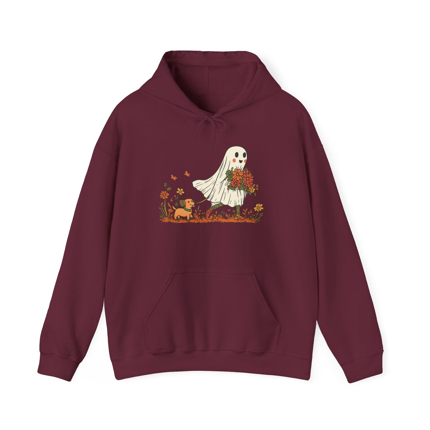 Ghostly Blooms Hoodie - Cozy Fall Fashion, Halloween Spirit, Gift for Friends, Trendy Hoodie, Autumn Style