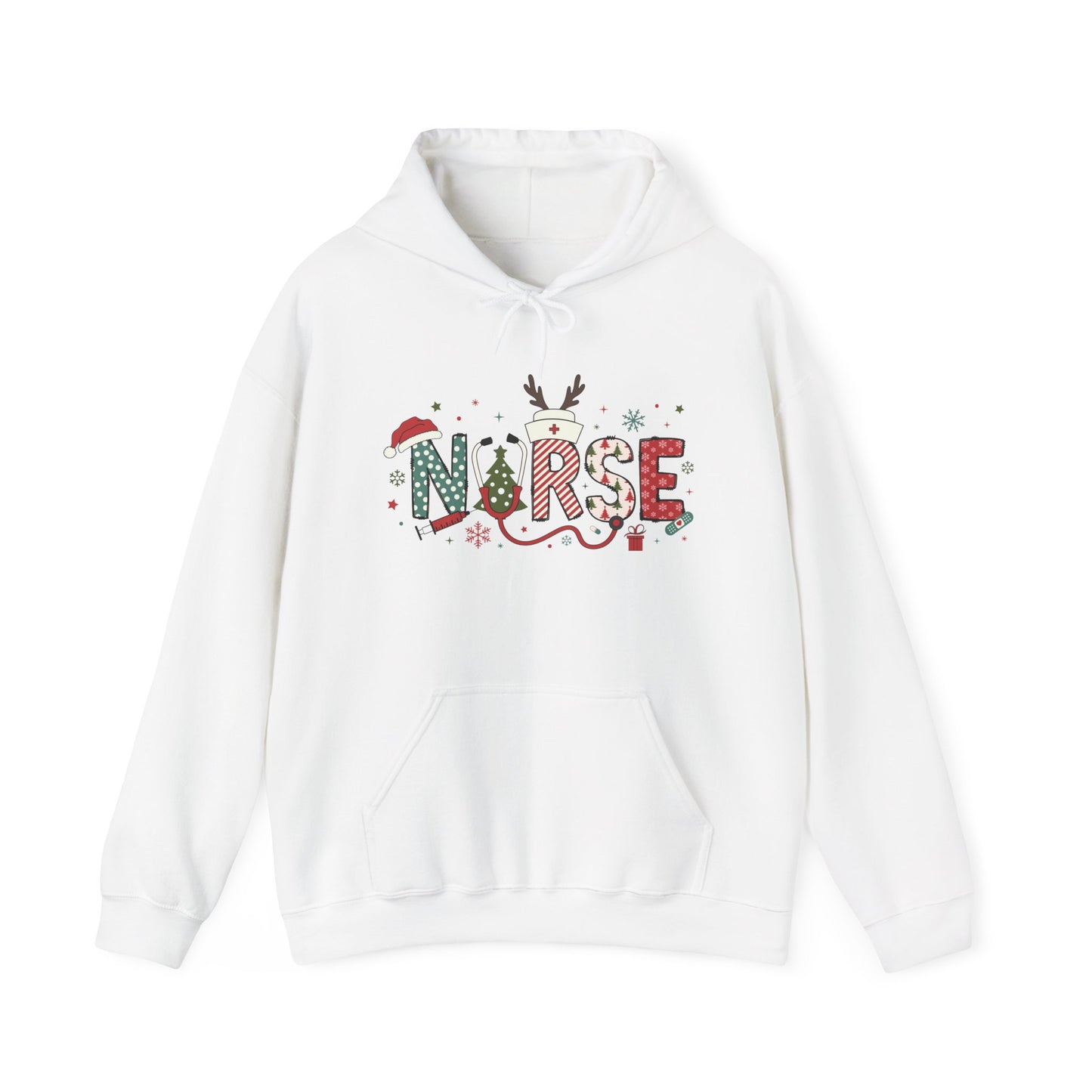 Festive Nurse Hooded Sweatshirt, Merry Christmas Sweatshirt, Holiday Gift for Nurses, Cozy Winter Hoodie, Nurse Appreciation Gift
