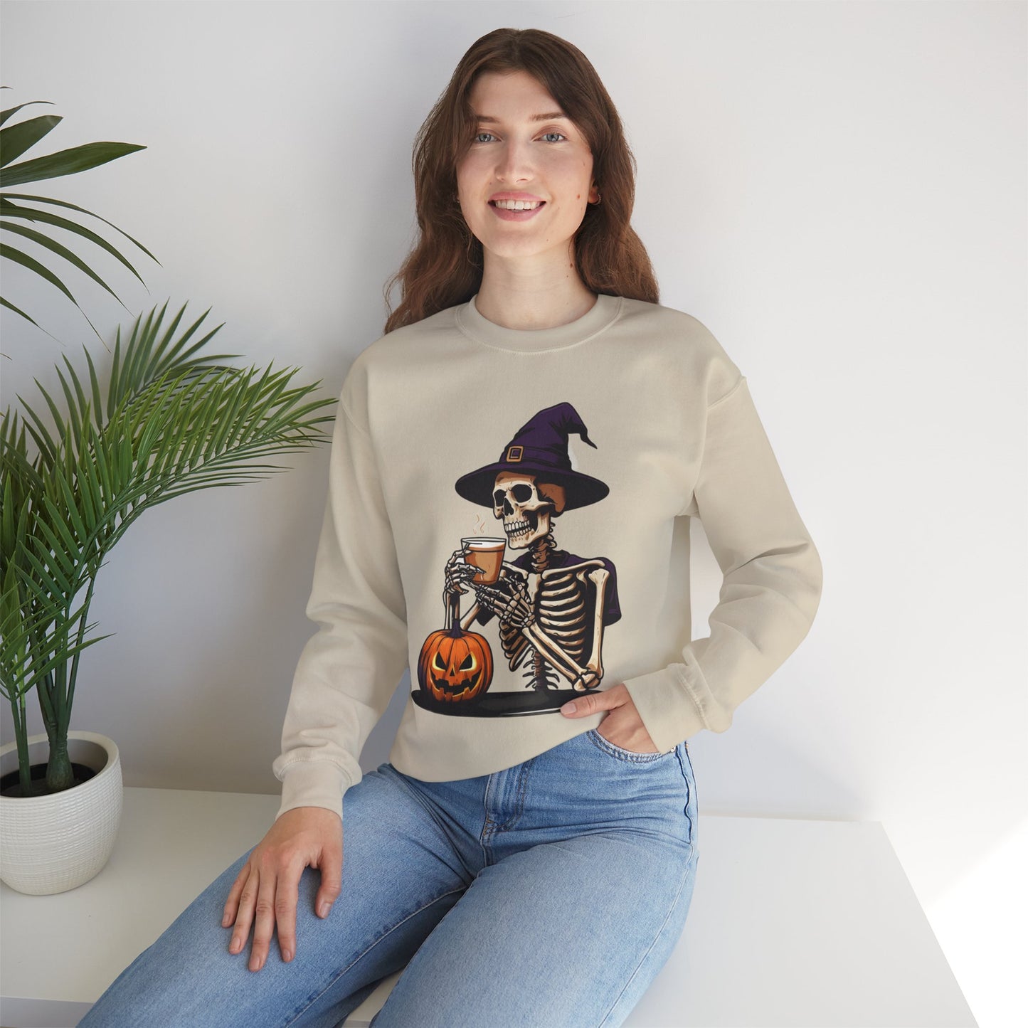 Spooky Skeleton Halloween Sweatshirt, Unisex Crewneck, Cozy Fall Fashion, Halloween Costume, Party Apparel, Ideal for Trick or Treat
