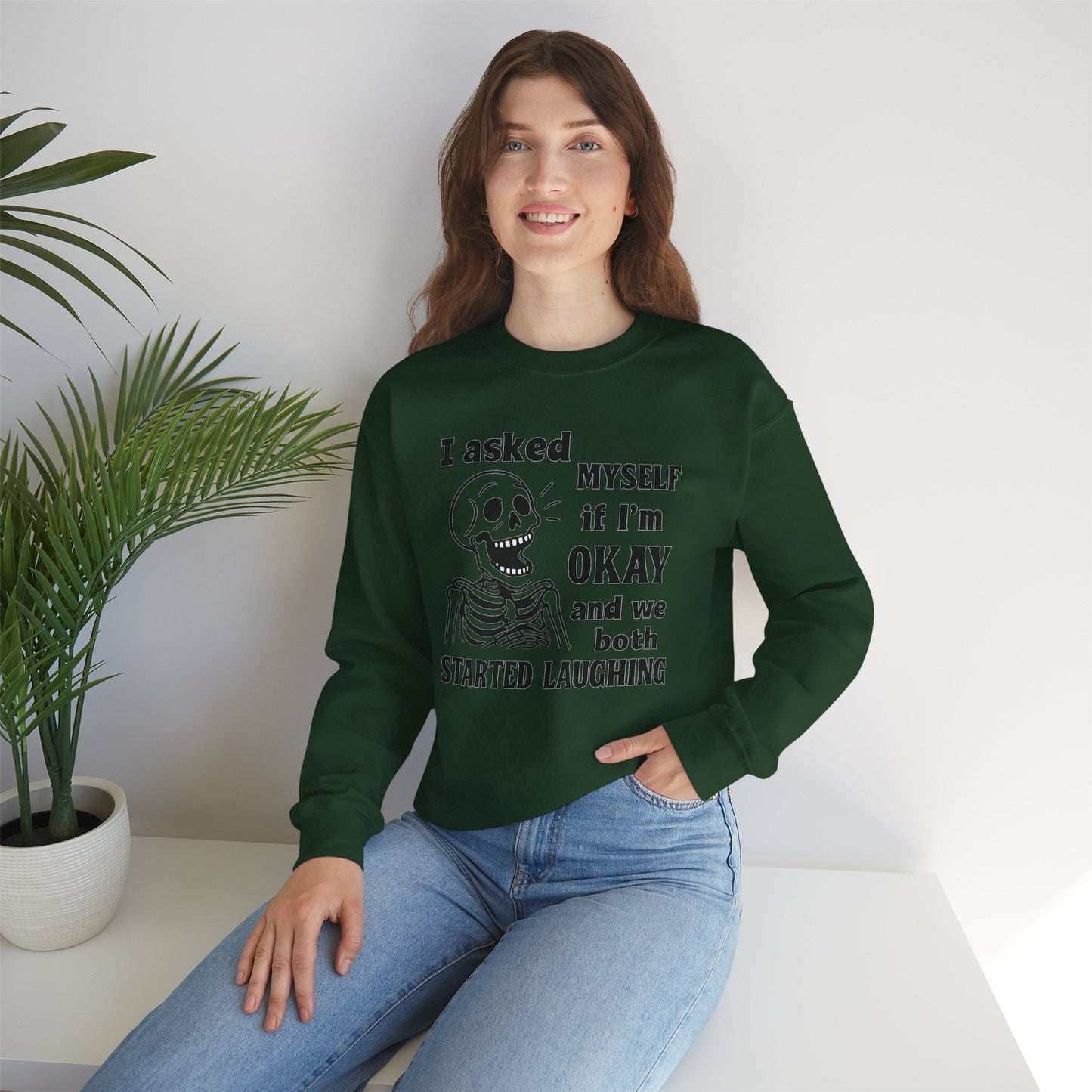 Funny Skeleton Sweatshirt, Unisex Crewneck for Comfort, Perfect for Halloween, Casual Wear, Gift for Friends, Cozy Laughs