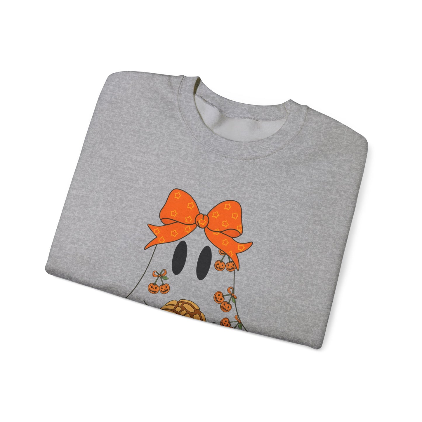 Cute Ghost with Bow Sweatshirt, Halloween Gift, Cozy Crewneck, Unisex Pullover, Fall Fashion, Seasonal Apparel