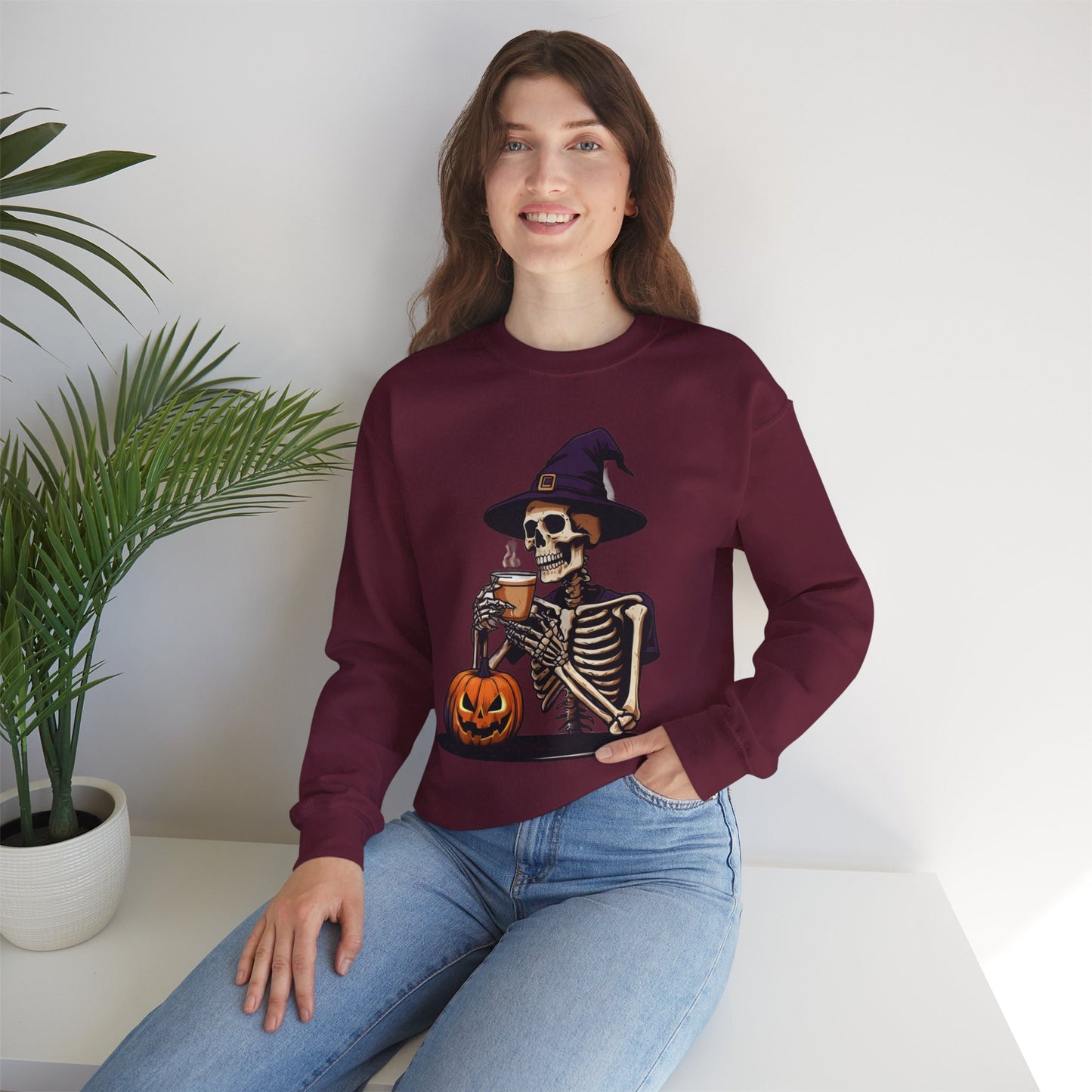 Spooky Skeleton Halloween Sweatshirt, Unisex Crewneck, Cozy Fall Fashion, Halloween Costume, Party Apparel, Ideal for Trick or Treat