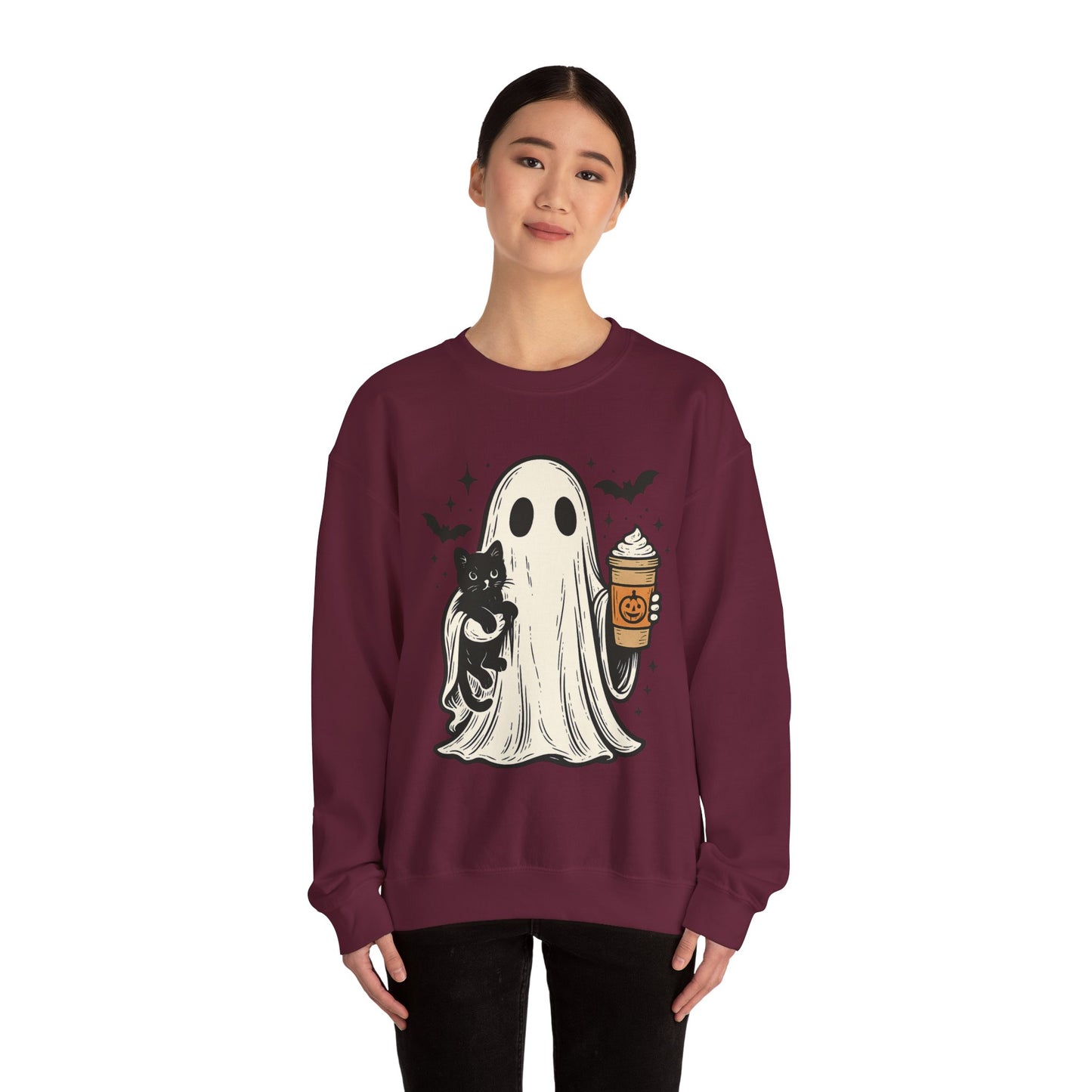 Ghostly Cuddle Sweatshirt - Cozy Unisex Crewneck, Halloween Apparel, Fall Fashion, Spooky Season, Cat Lover Gift