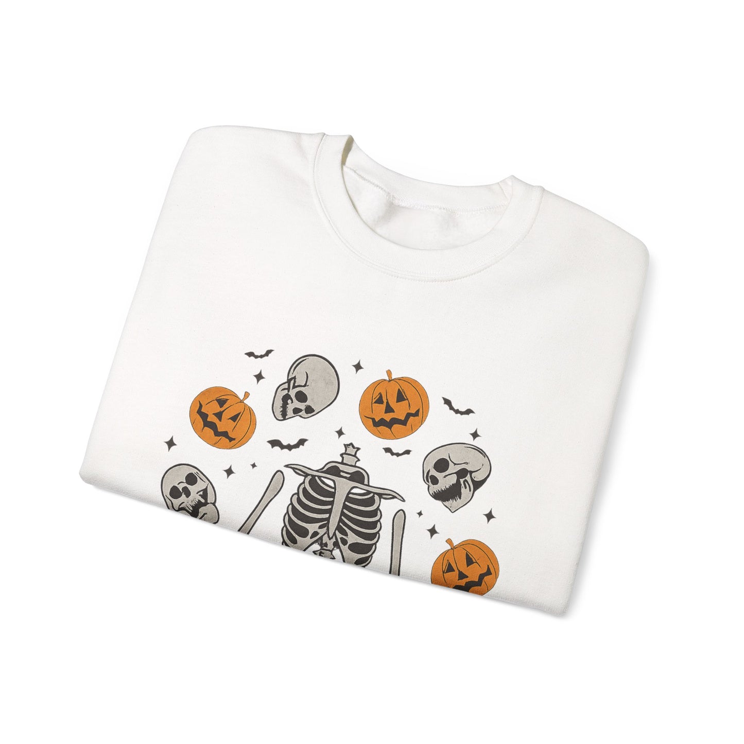 Halloween Skeleton Yoga Sweatshirt, Cute Autumn Apparel, Spooky Season Outfit, Unisex Cozy Crewneck, Gift for Halloween Lovers