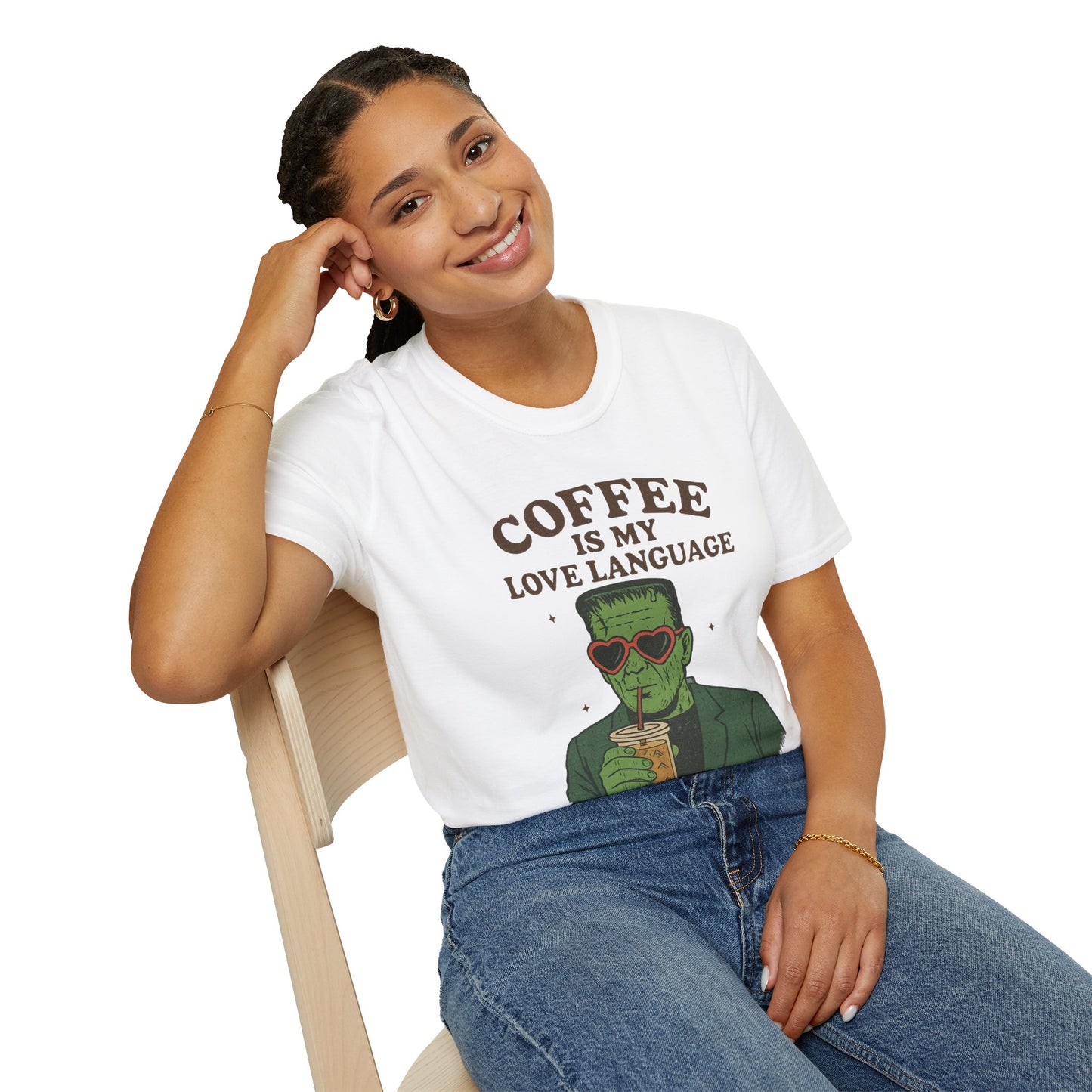 Frankenstein Coffee Lover T-Shirt, Funny Gift for Coffee Lovers, Unisex Tee, Perfect for Halloween, Casual Wear, Gift for Him/Her