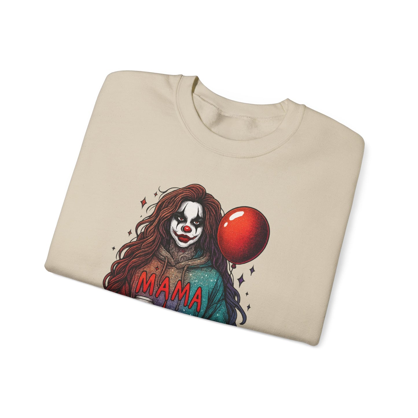 Clown-themed Crewneck Sweatshirt for Moms, Cozy Gift for Mother's Day, Halloween Apparel, Trendy Casual Wear, Unique Graphic Top