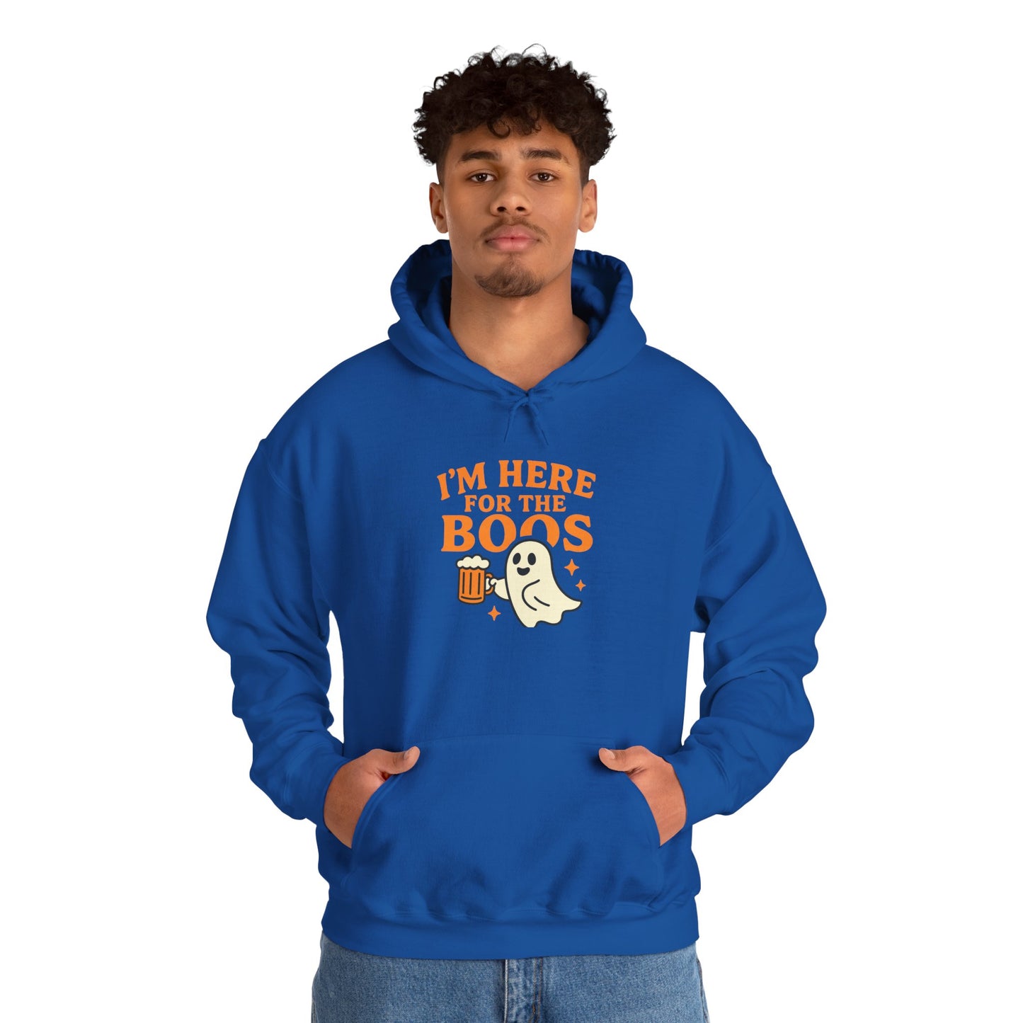 Halloween Party Hoodie, I'm Here for the Boos Hoodie, Unisex Halloween hoodie, Ghost Design Hooded Pullover, Spooky Season Apparel