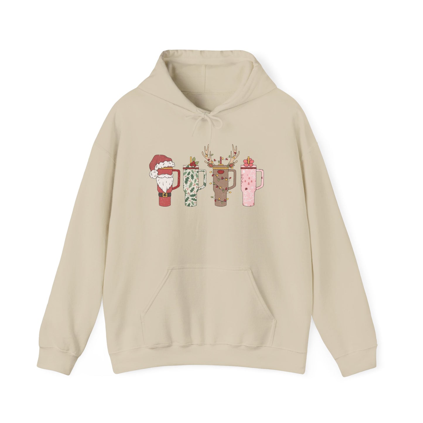 Festive Hot Beverage Hoodie, Holiday Sweatshirt, Unisex Cozy Pullover, Christmas Gift, Winter Apparel, Mug Design Hoodie