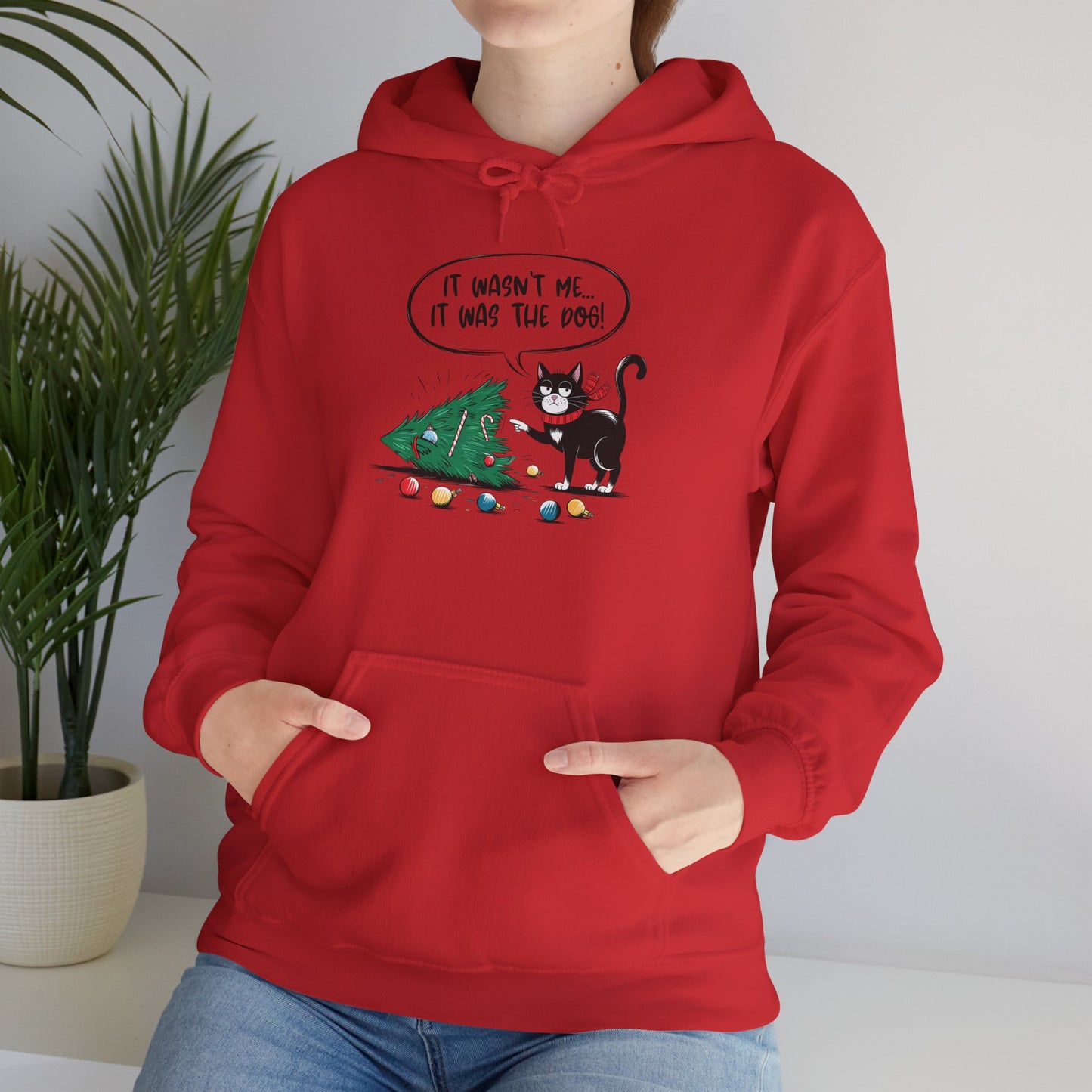 Funny Christmas Hoodie, Holiday Hooded Hoodie Cat Lover Gift, Winter Loungewear, Cozy Hoodie with Christmas Design