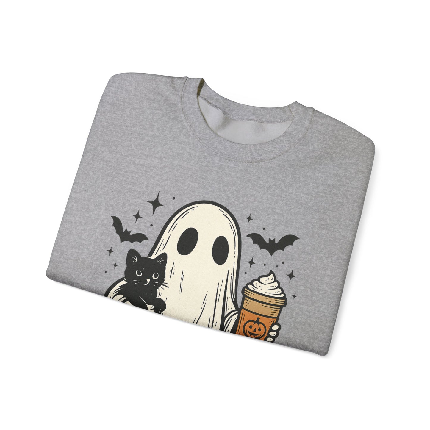 Ghostly Cuddle Sweatshirt - Cozy Unisex Crewneck, Halloween Apparel, Fall Fashion, Spooky Season, Cat Lover Gift