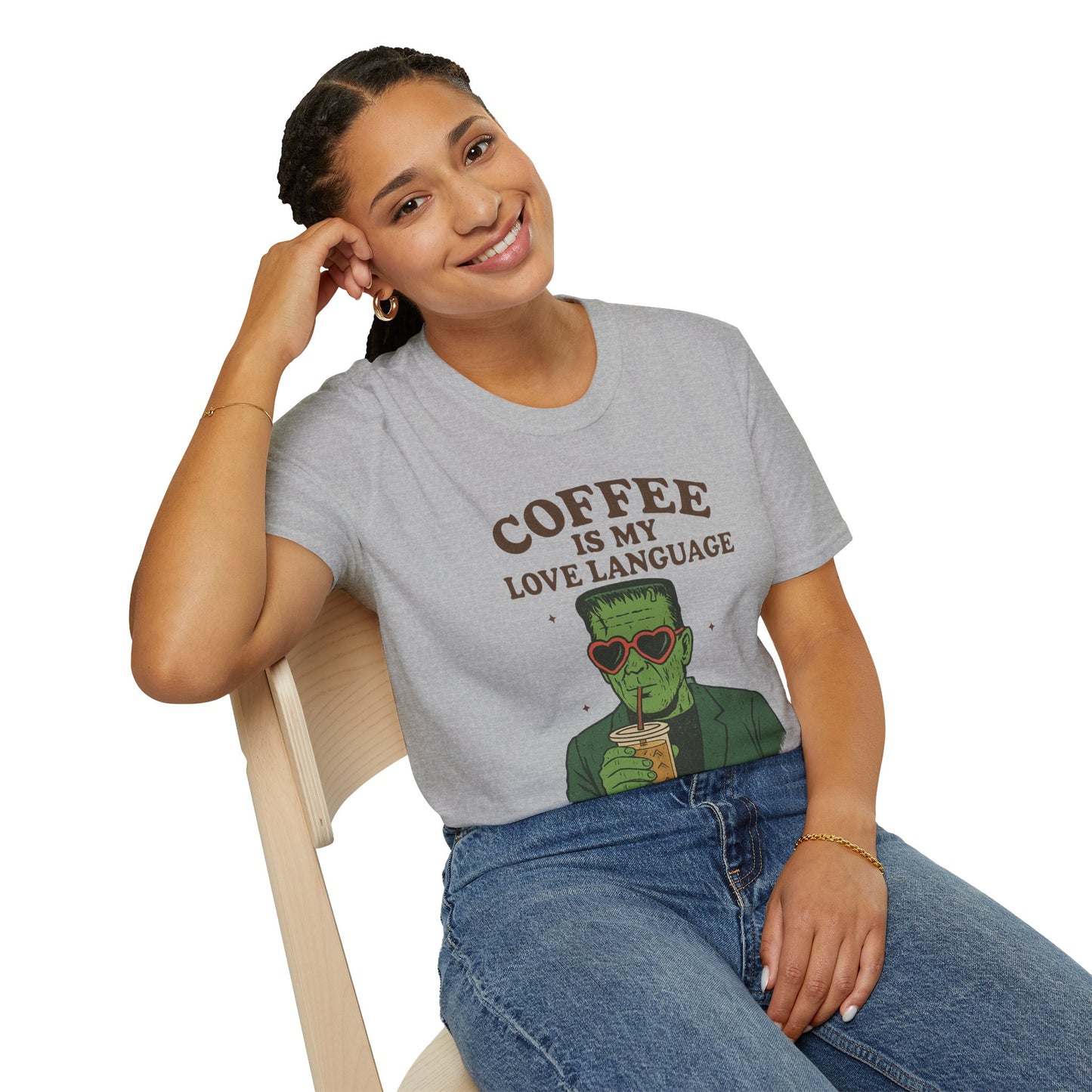 Frankenstein Coffee Lover T-Shirt, Funny Gift for Coffee Lovers, Unisex Tee, Perfect for Halloween, Casual Wear, Gift for Him/Her