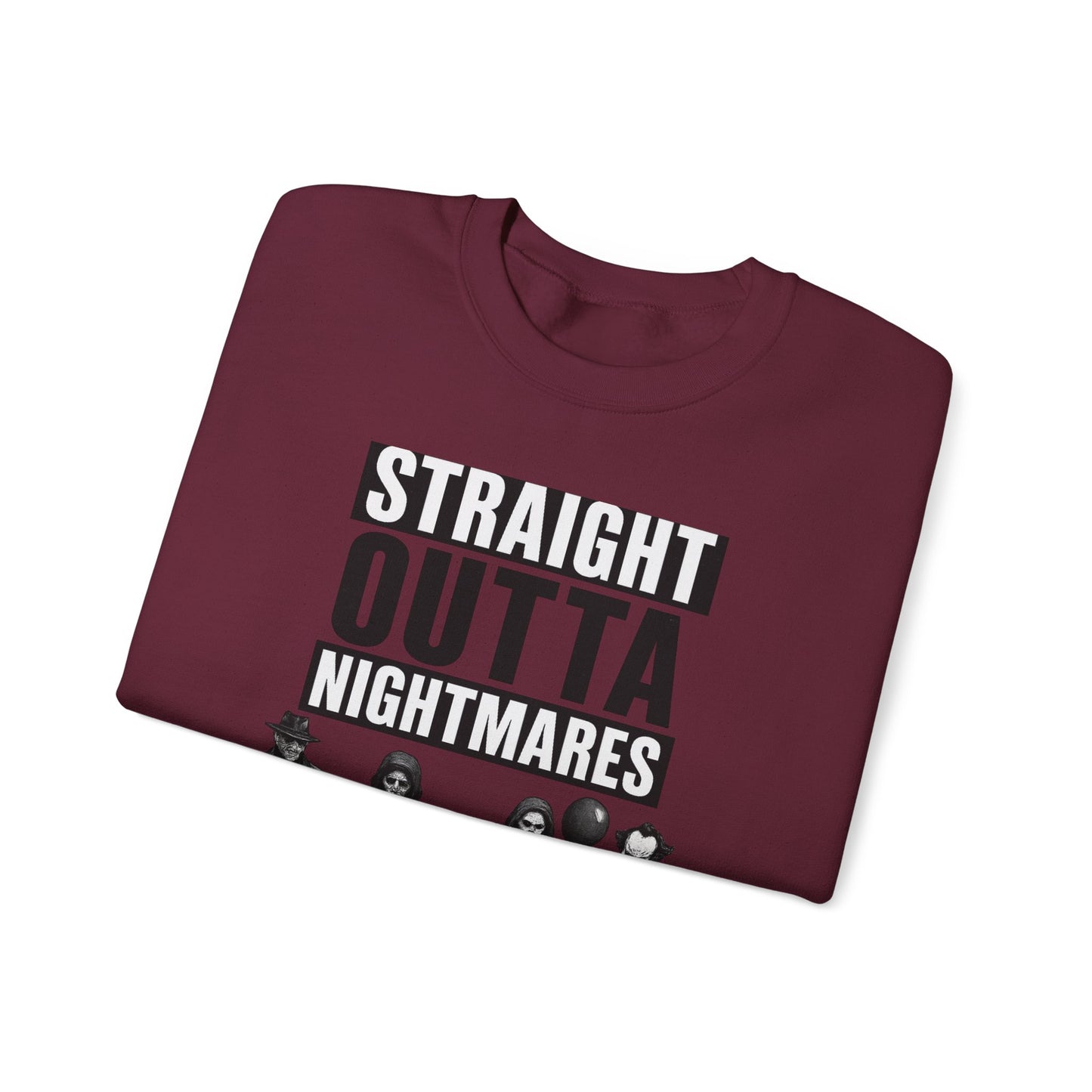 Straight Outta Nightmares Crewneck Sweatshirt | Unisex Pullover for Halloween, Cozy Gift for Horror Fans, Casual Layering