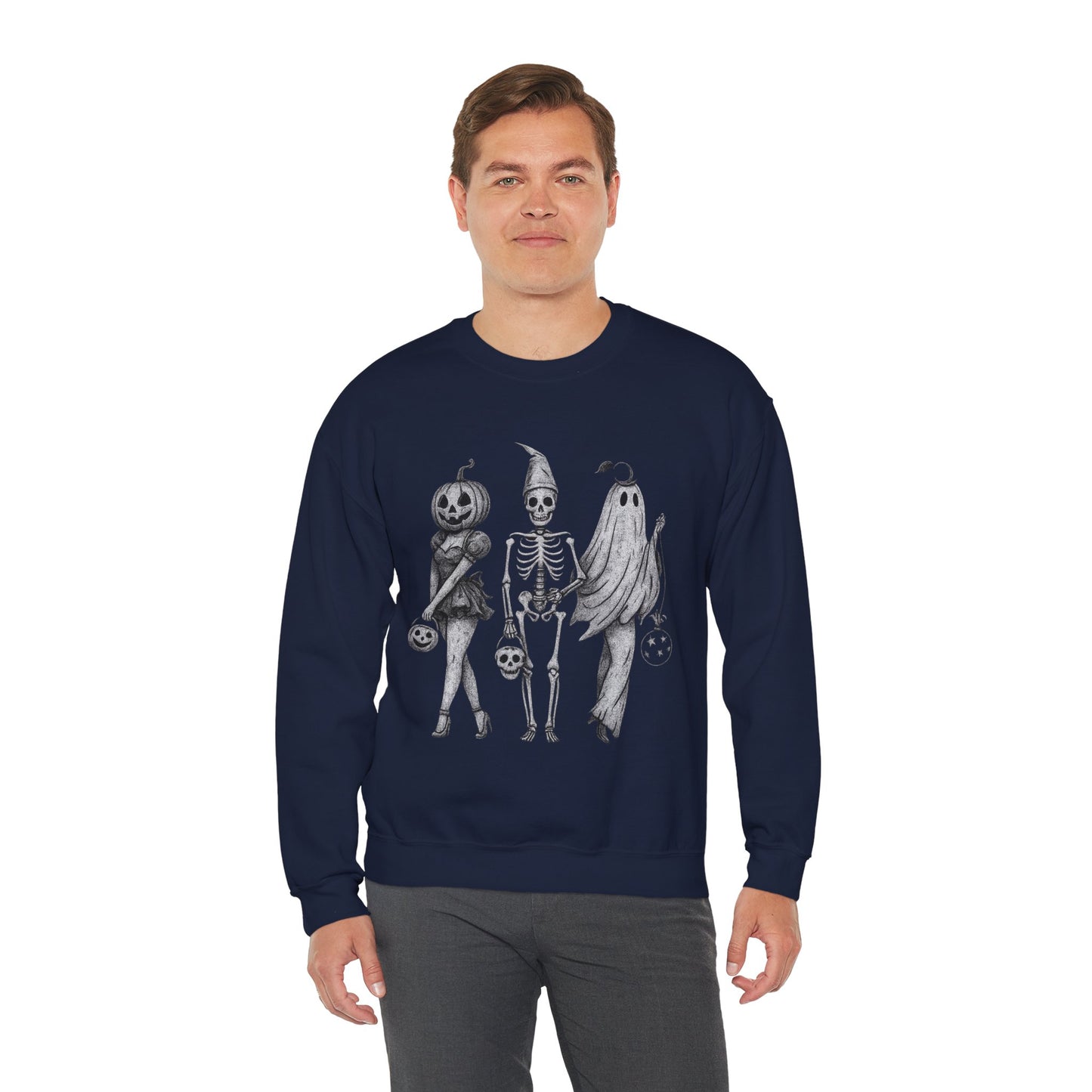 Halloween Sweatshirt with Ghosts and Ghouls Design