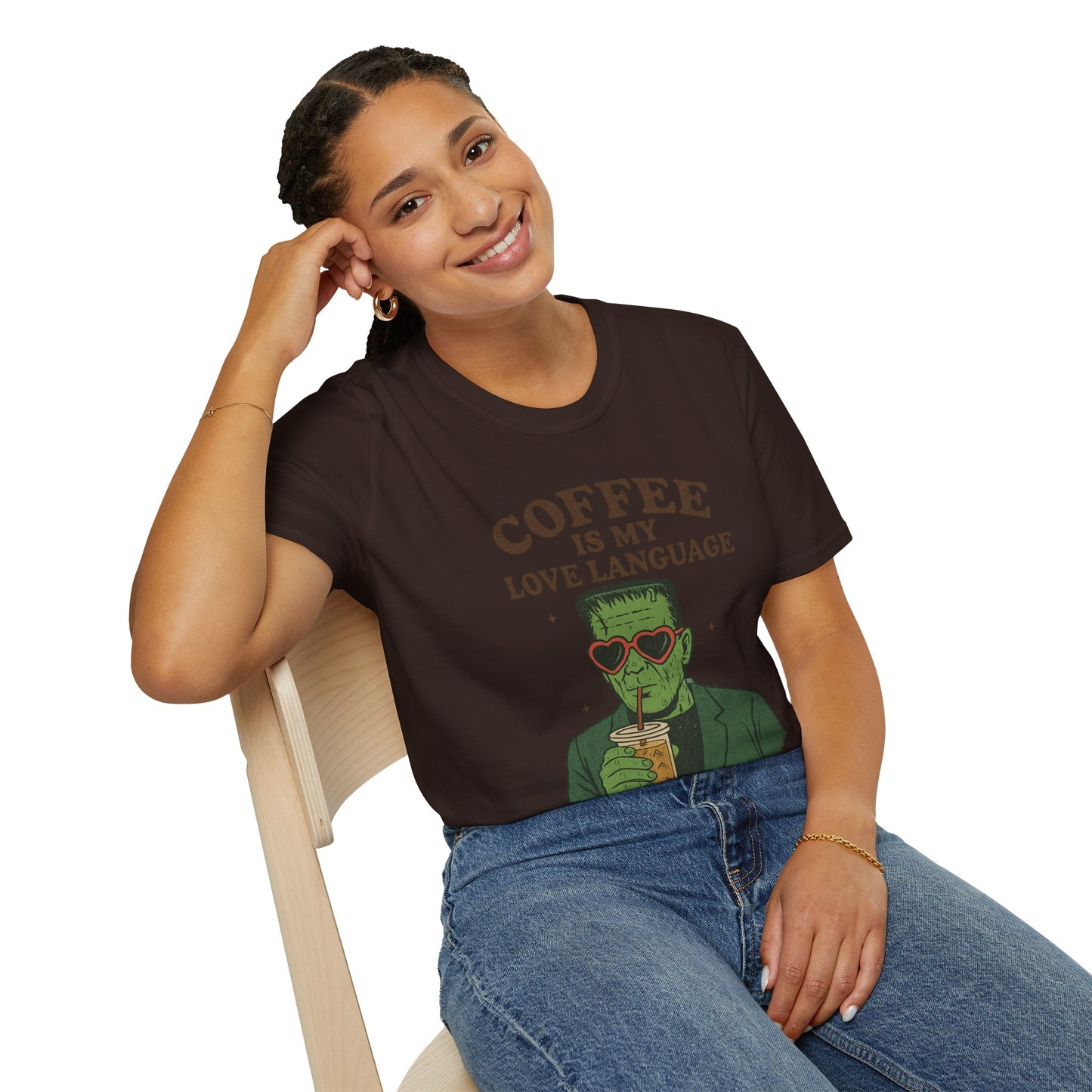 Frankenstein Coffee Lover T-Shirt, Funny Gift for Coffee Lovers, Unisex Tee, Perfect for Halloween, Casual Wear, Gift for Him/Her