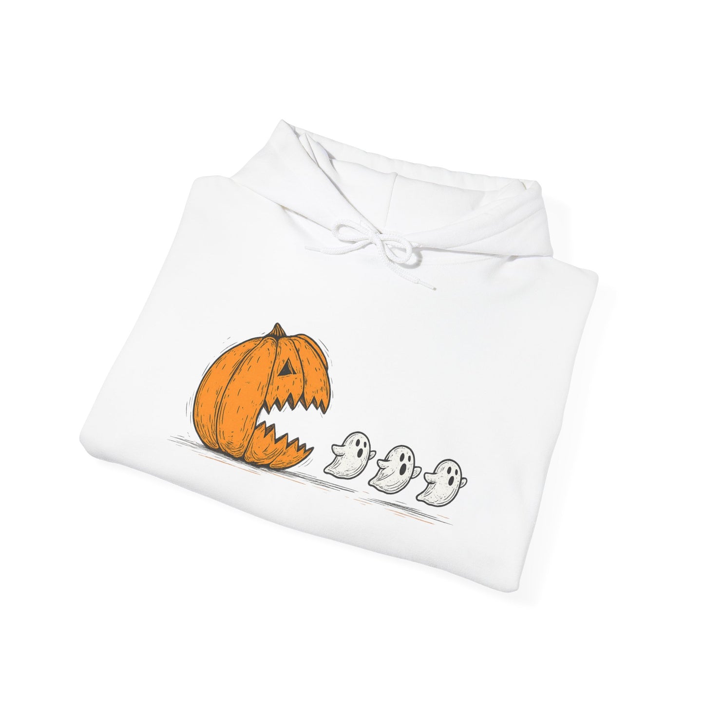 Spooky Ghosts & Pumpkin Hoodie - Unisex Heavy Blend Hoodie, Halloween Apparel, Cozy Fall Layer, Ghost Lovers Gift, Autumn Style