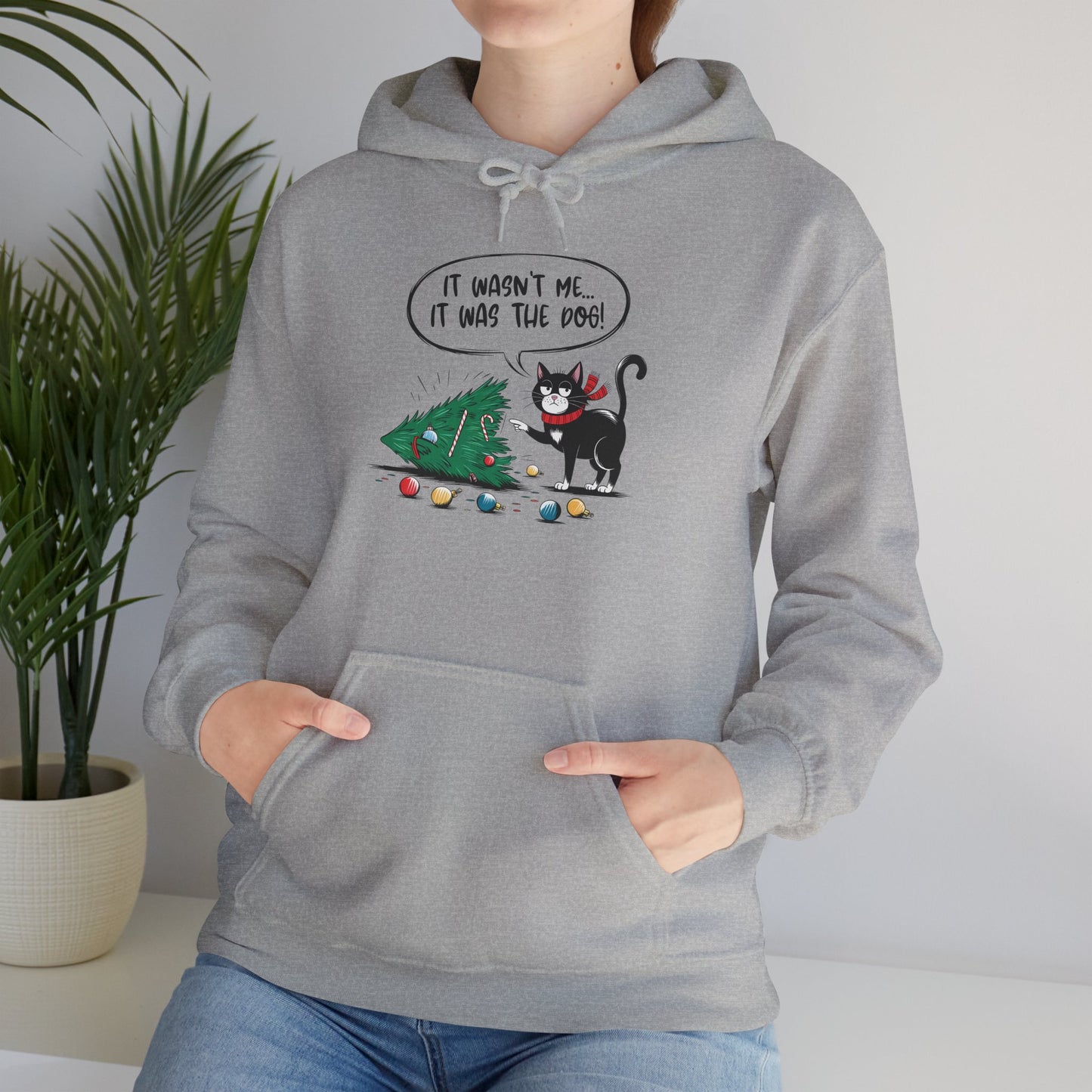 Funny Christmas Hoodie, Holiday Hooded Hoodie Cat Lover Gift, Winter Loungewear, Cozy Hoodie with Christmas Design
