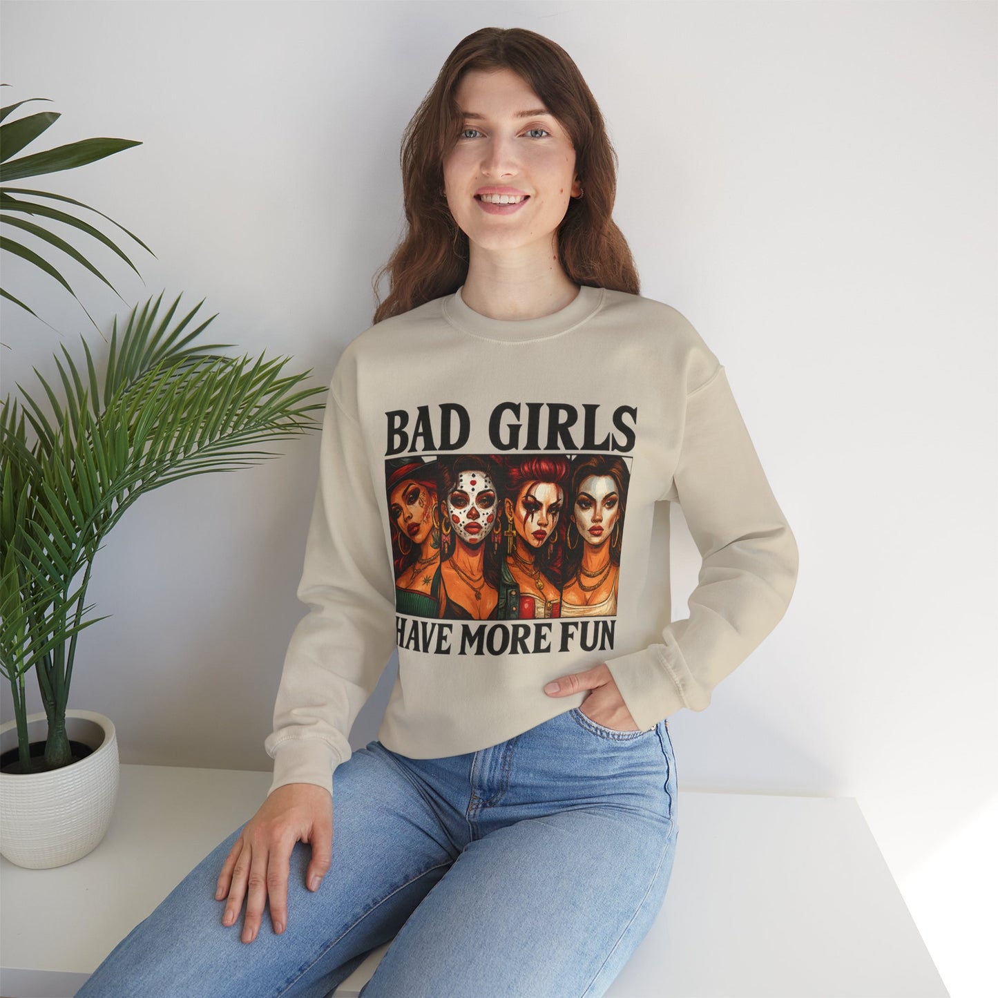 Stylish Crewneck Sweatshirt for Bold Girls | Bad Girls Have More Fun, Trendy Apparel, Casual Wear, Gift for Her, Halloween Fashion
