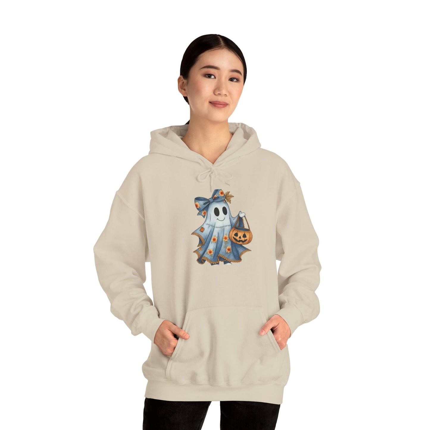 Ghostly Fun Hooded Hoodie, - Halloween Spirit, Cozy Comfort, Unisex Style, Casual Wear, Spooky Gift