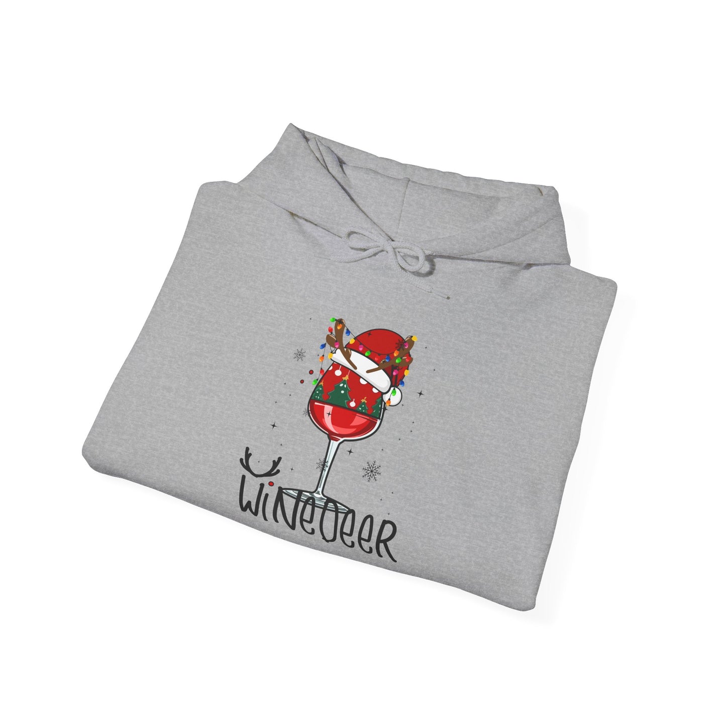 Wine Deer Hooded Sweatshirt, Cozy Gift for Wine Lovers, Christmas Apparel, Unisex Holiday Hoodie, Cute Wine Lover Sweatshirt