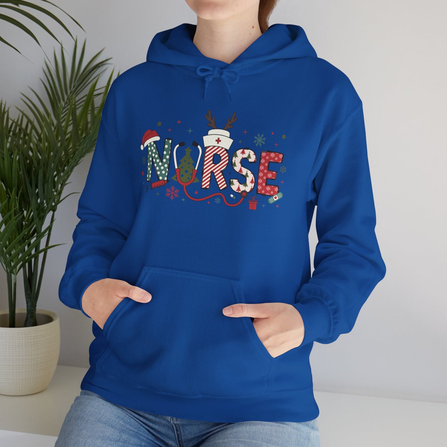Festive Nurse Hooded Sweatshirt, Merry Christmas Sweatshirt, Holiday Gift for Nurses, Cozy Winter Hoodie, Nurse Appreciation Gift