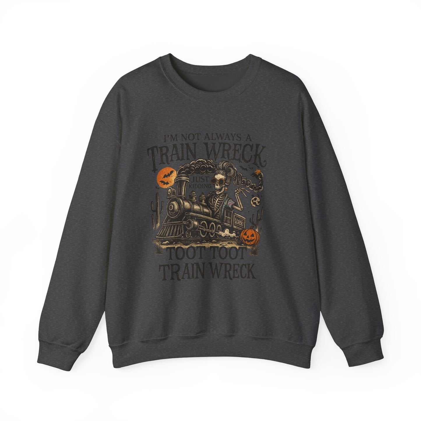 Funny Train Wreck Sweatshirt, Unisex Crewneck Sweatshirt, Halloween Apparel, Gift for Train Lovers, Cozy Fall Outfit