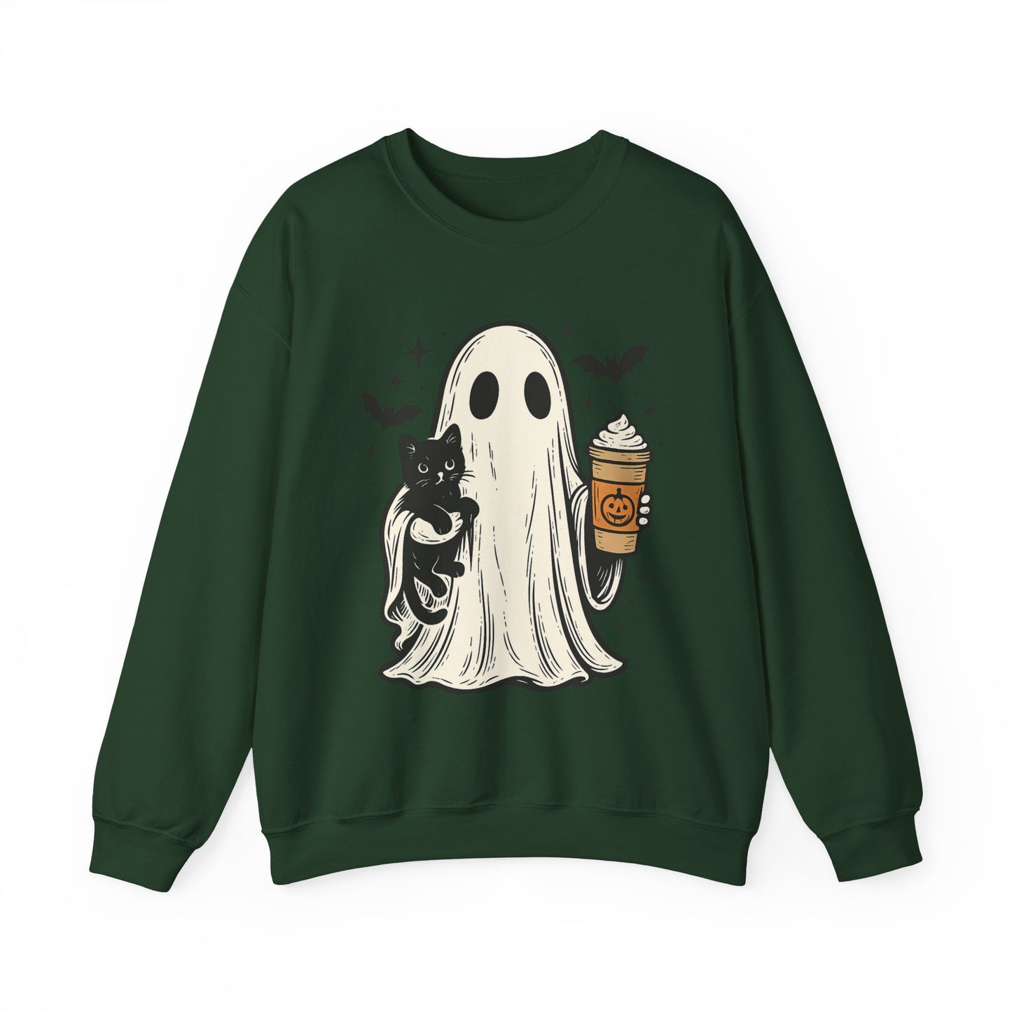 Ghostly Cuddle Sweatshirt - Cozy Unisex Crewneck, Halloween Apparel, Fall Fashion, Spooky Season, Cat Lover Gift
