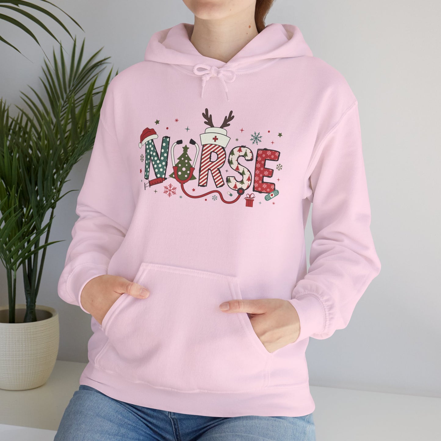 Festive Nurse Hooded Sweatshirt, Merry Christmas Sweatshirt, Holiday Gift for Nurses, Cozy Winter Hoodie, Nurse Appreciation Gift