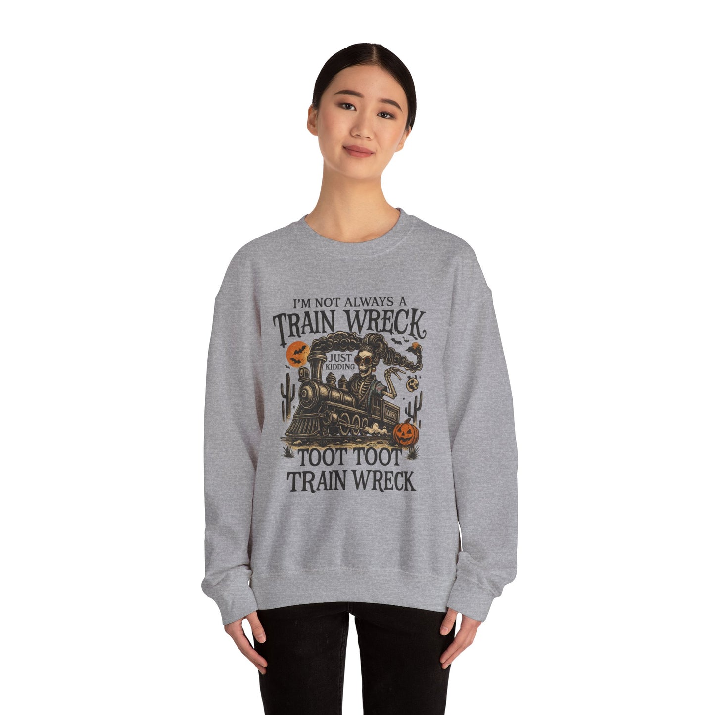 Funny Train Wreck Sweatshirt, Unisex Crewneck Sweatshirt, Halloween Apparel, Gift for Train Lovers, Cozy Fall Outfit