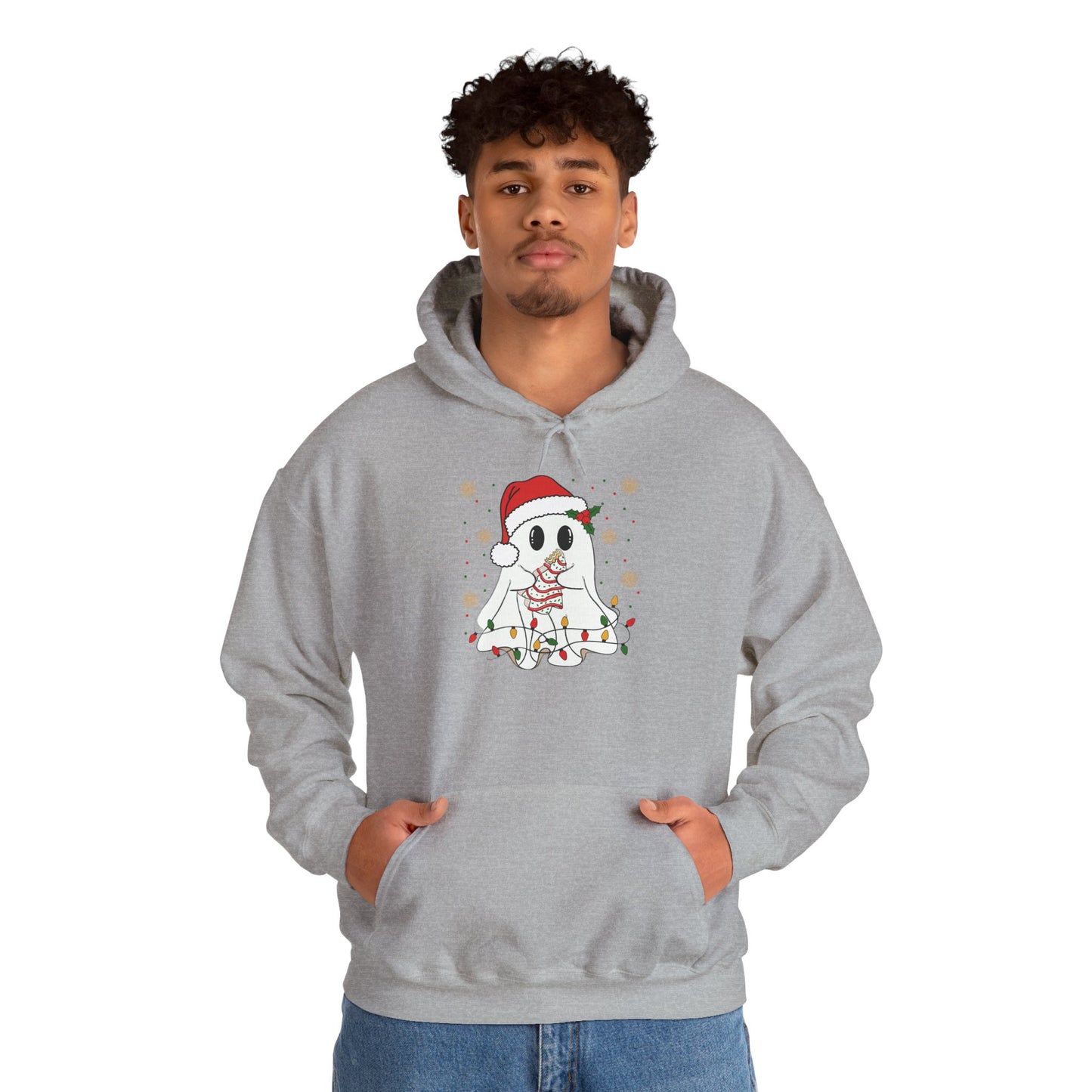 Santa Ghost Christmas Hoodie, Unisex Holiday Hoodie, Cute Winter Apparel, Cozy Gift for Ghost Lovers, Funny Xmas Clothing