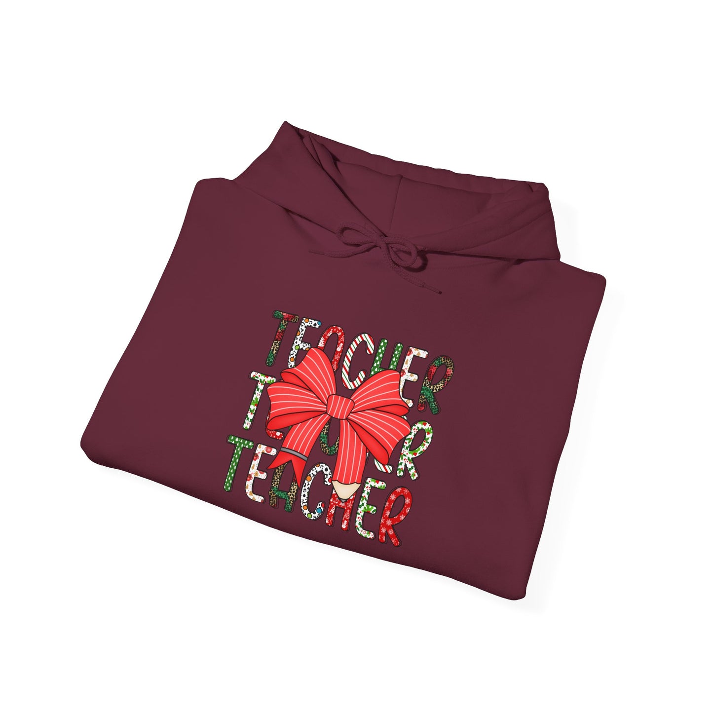 Festive Teacher Hooded Hoodie, Holiday Gift for Educators, Christmas Hoodie, Cozy Outfit, Teacher Appreciation