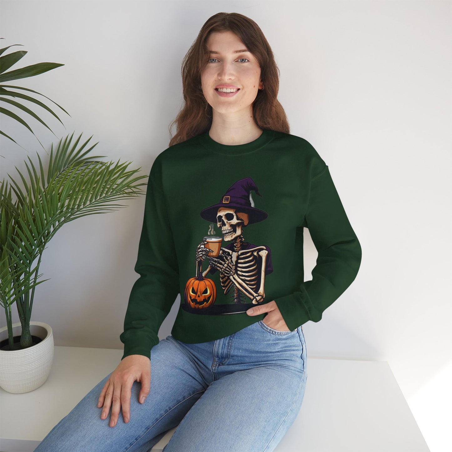 Spooky Skeleton Halloween Sweatshirt, Unisex Crewneck, Cozy Fall Fashion, Halloween Costume, Party Apparel, Ideal for Trick or Treat