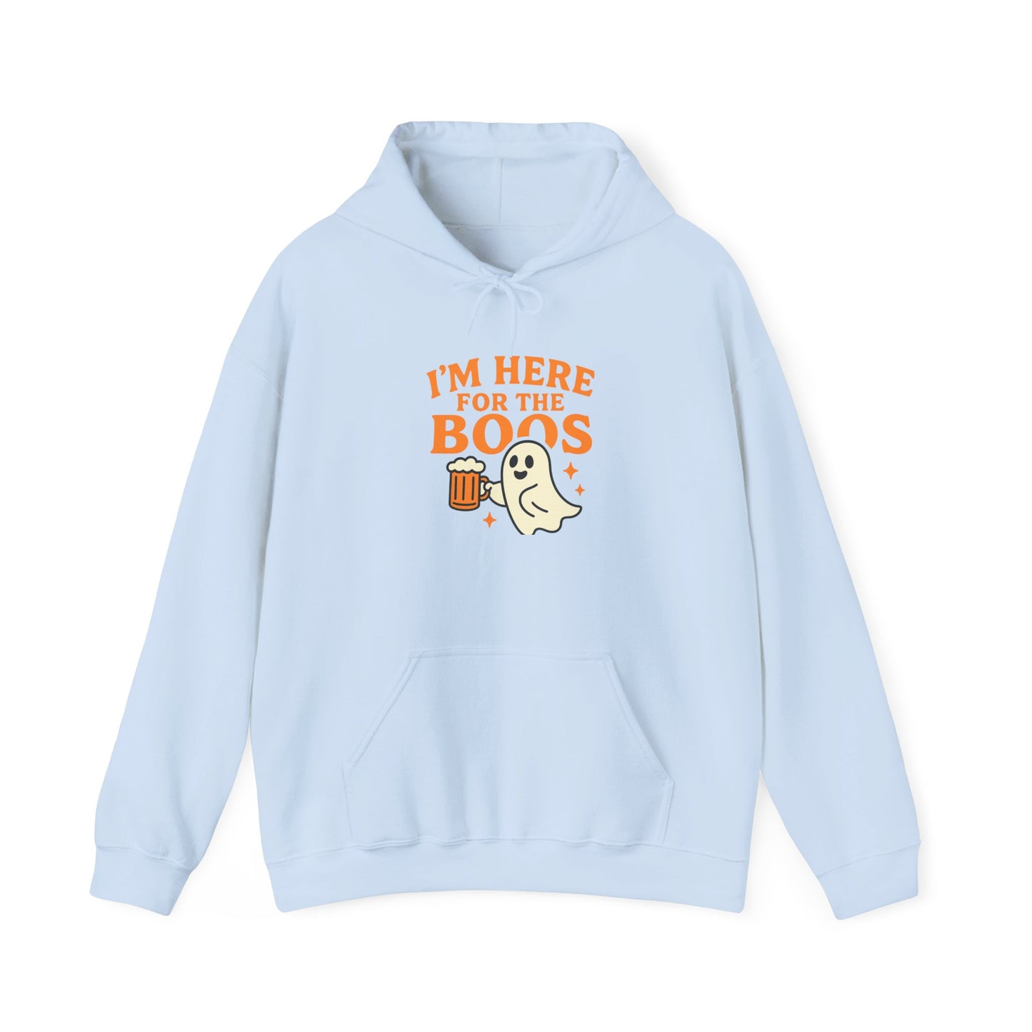 Halloween Party Hoodie, I'm Here for the Boos Hoodie, Unisex Halloween hoodie, Ghost Design Hooded Pullover, Spooky Season Apparel
