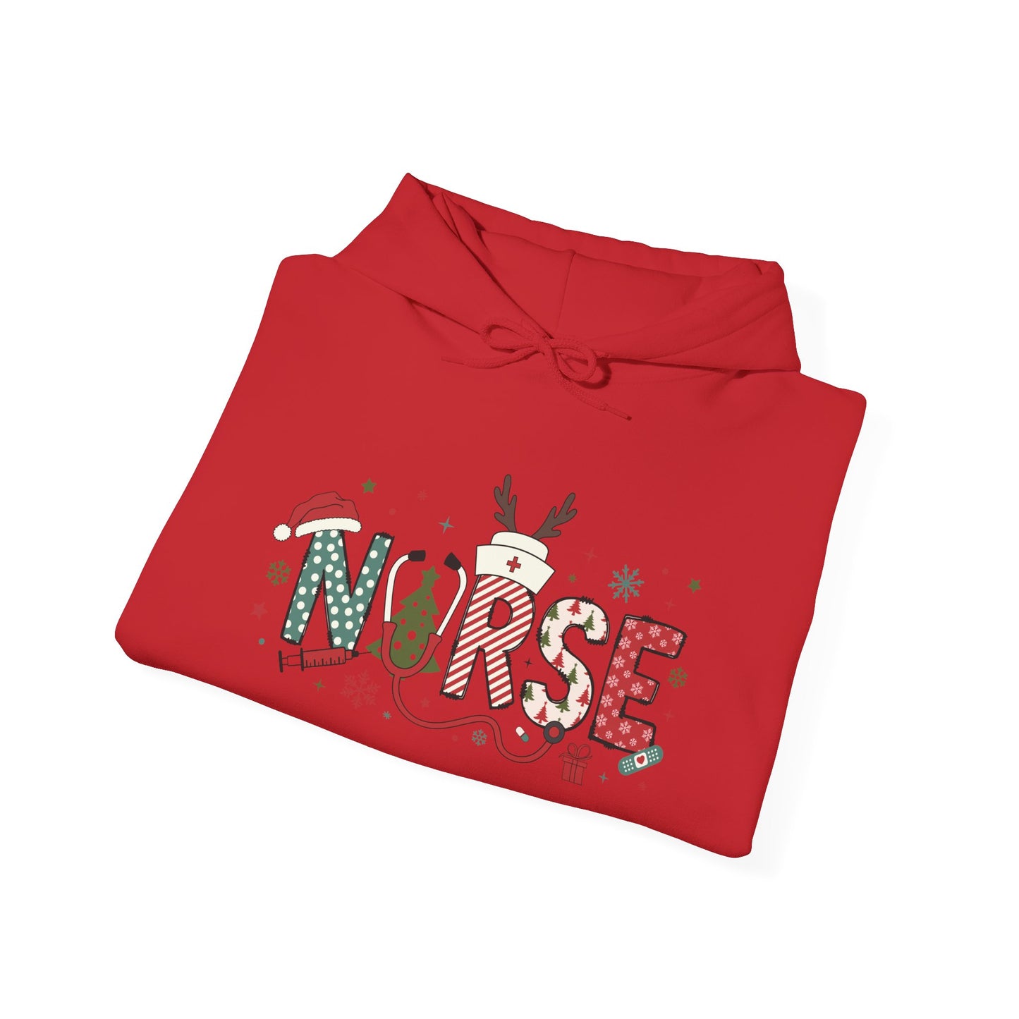 Festive Nurse Hooded Sweatshirt, Merry Christmas Sweatshirt, Holiday Gift for Nurses, Cozy Winter Hoodie, Nurse Appreciation Gift