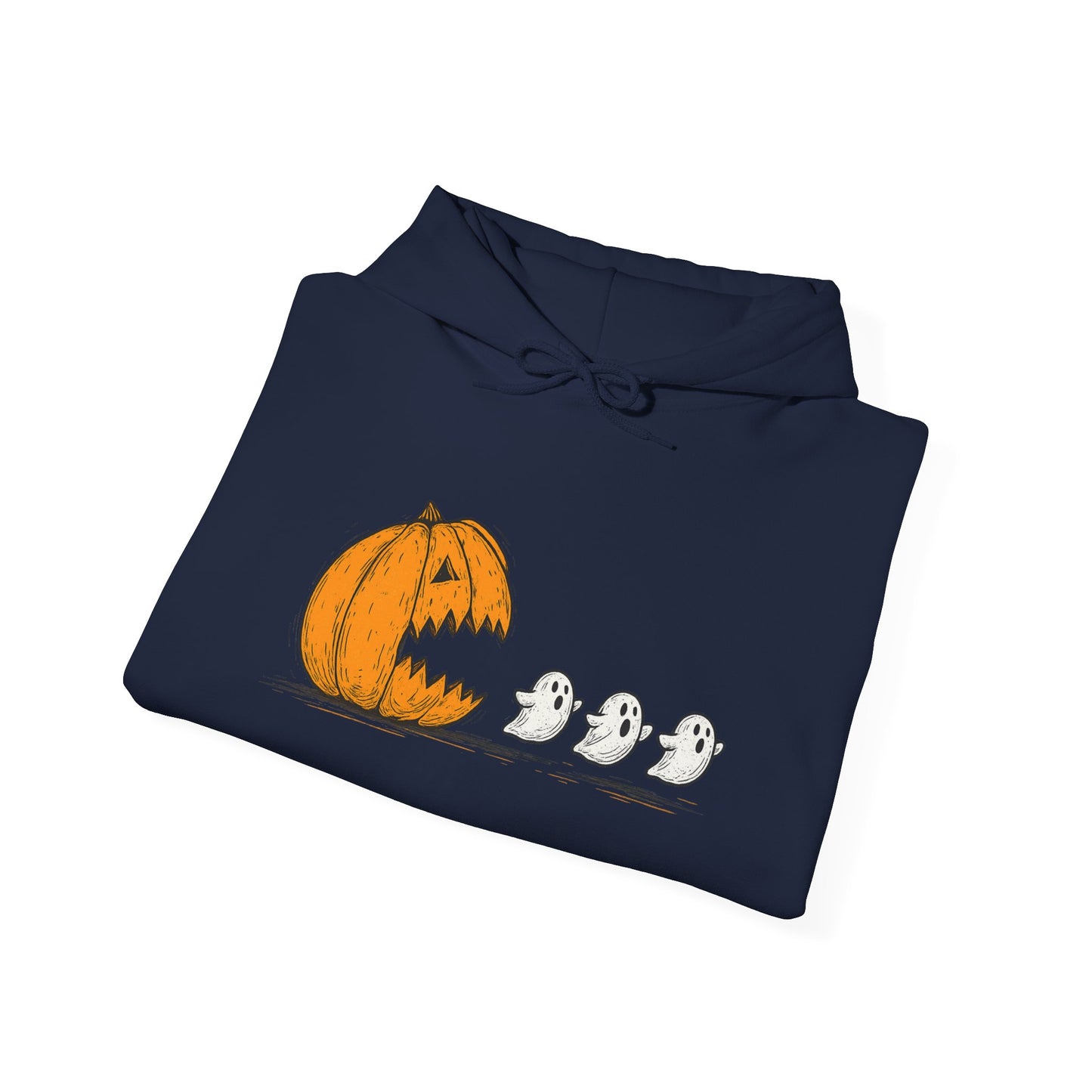 Spooky Ghosts & Pumpkin Hoodie - Unisex Heavy Blend Hoodie, Halloween Apparel, Cozy Fall Layer, Ghost Lovers Gift, Autumn Style