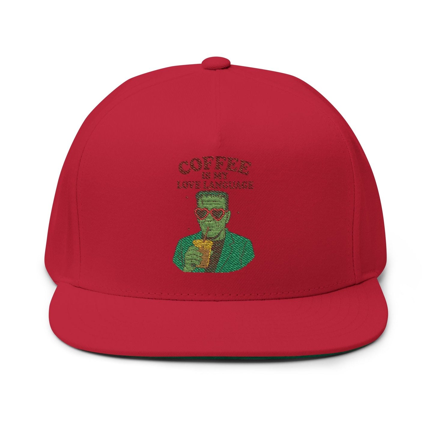 Coffee Love Language Embroidered Flat Bill Cap, Cool Hats, Gift for Coffee Lovers, Trendy Headwear, Unique Apparel