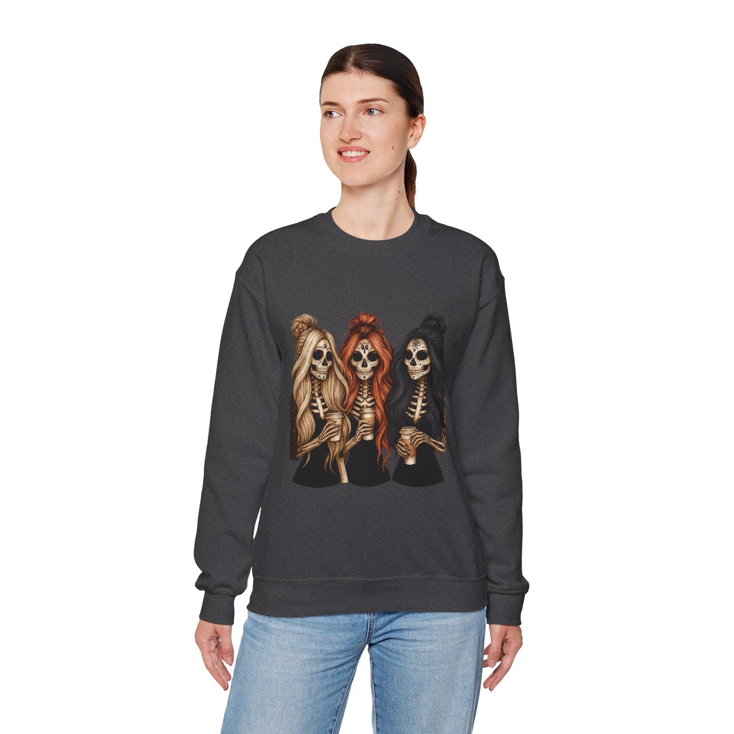 Halloween Skeleton Crewneck Sweatshirt, Cozy Unisex Sweatshirt, Trendy Halloween Apparel, Gift for Halloween Lovers, Spooky Season Outfit