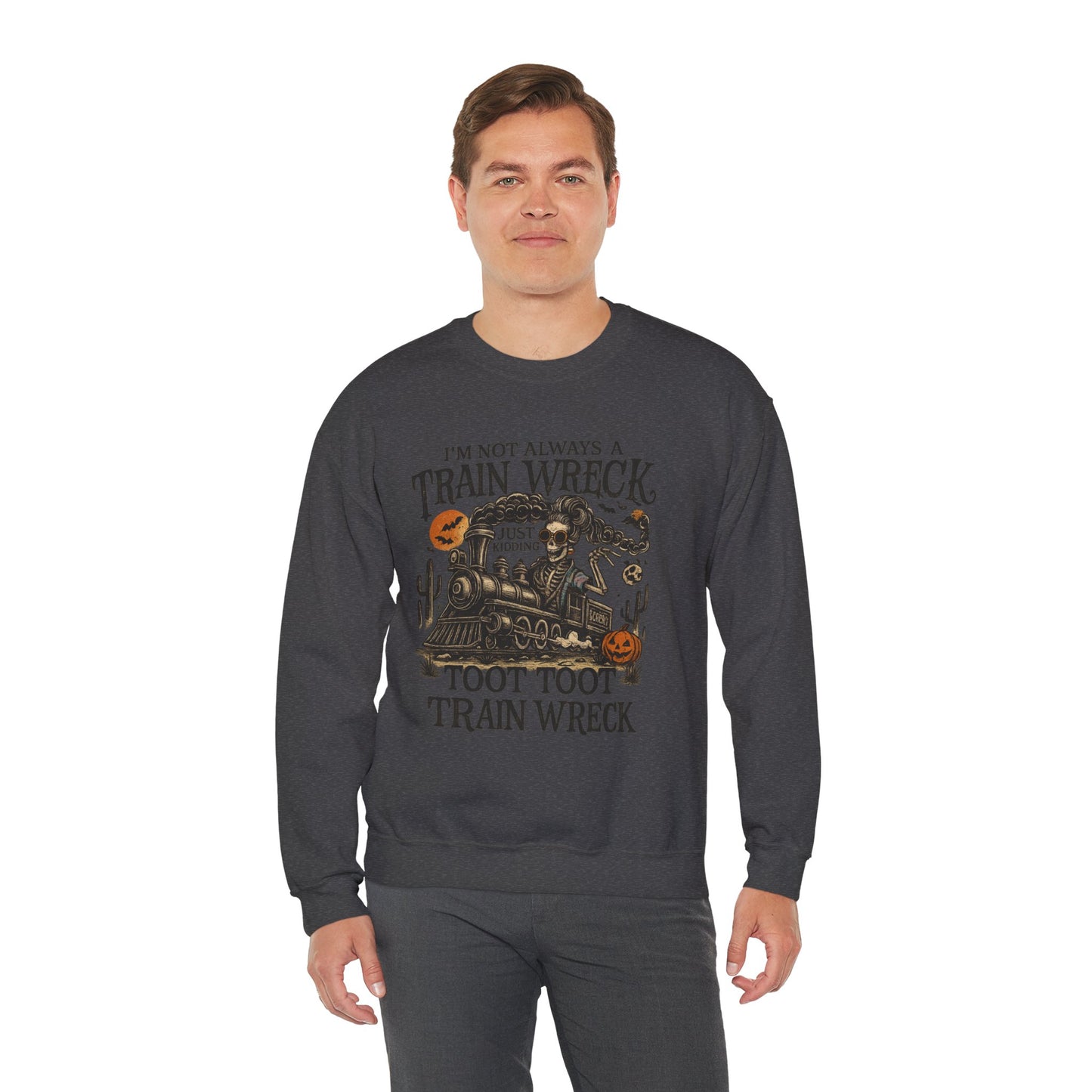 Funny Train Wreck Sweatshirt, Unisex Crewneck Sweatshirt, Halloween Apparel, Gift for Train Lovers, Cozy Fall Outfit